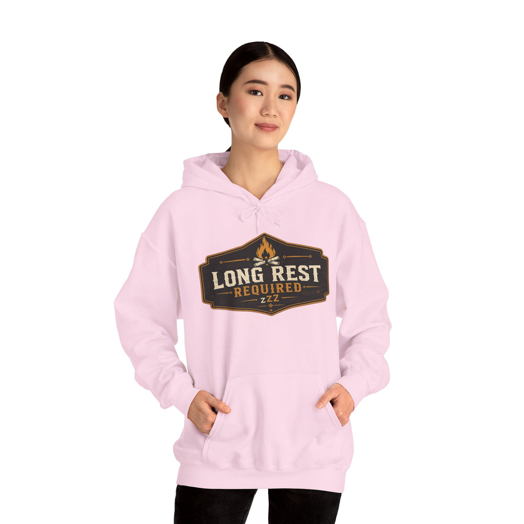 Long Rest Required Hoodie — Camping Campfire Graphic Pullover