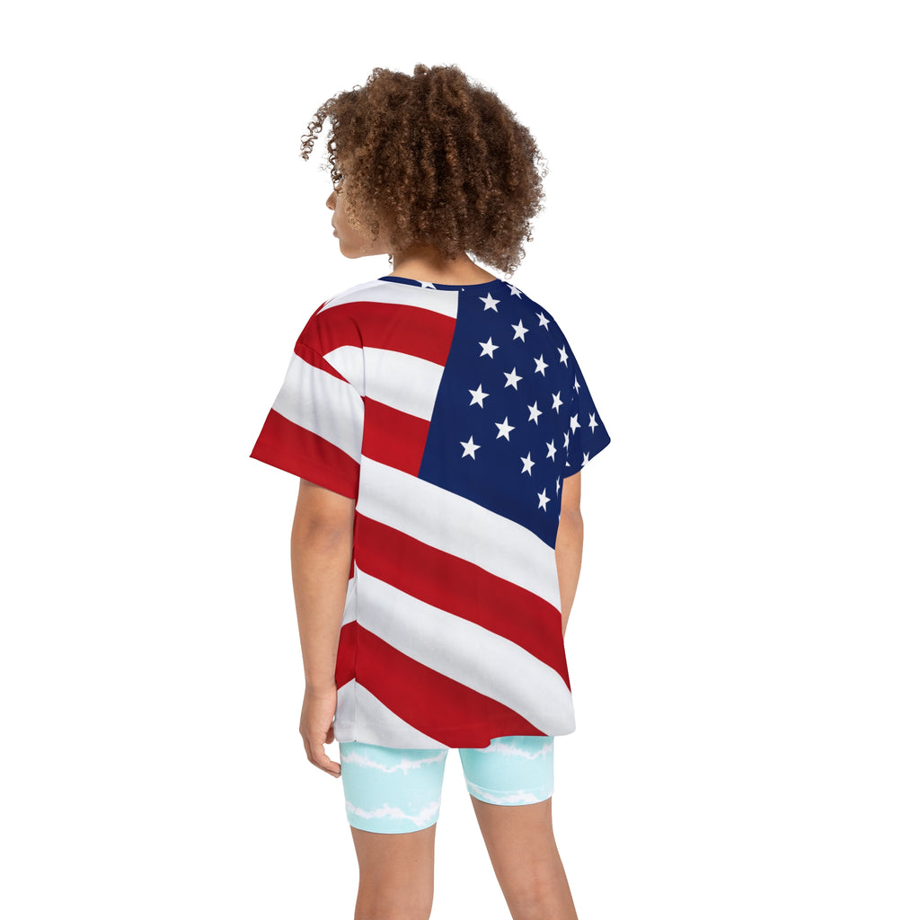 Kids American Flag Sports Jersey – Patriotic All-Over Print Tee