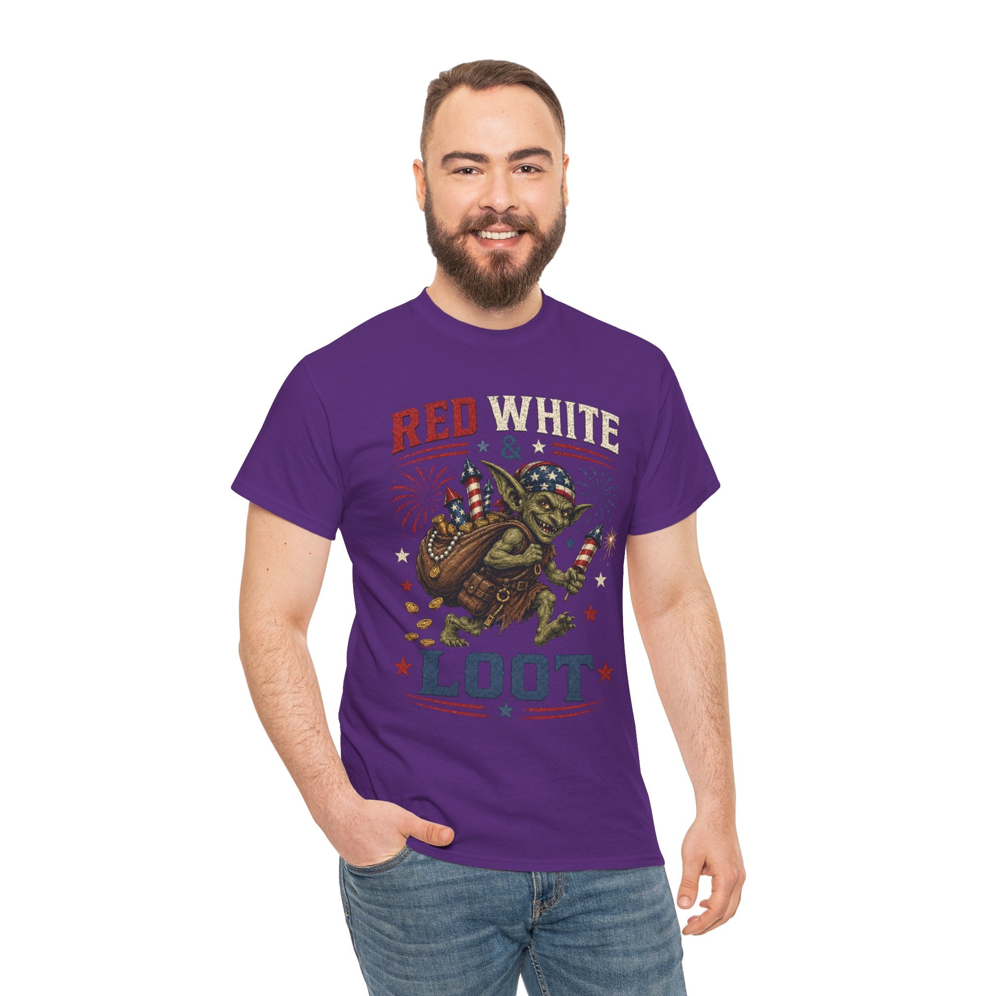Red White & Loot Goblin Illustration Tee | Patriotic Fourth of July Shirt