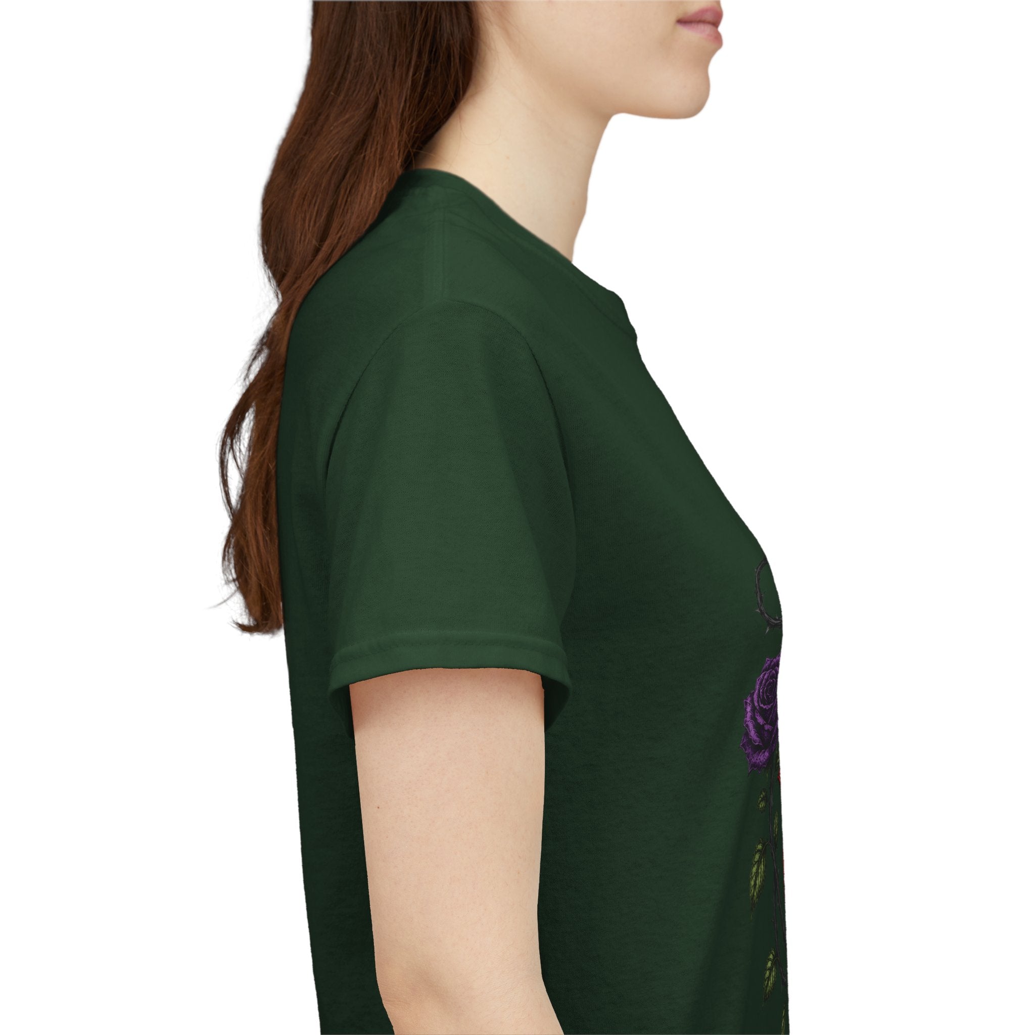 No Go Away T-Shirt | Gothic Purple Roses, Dark Floral Typography