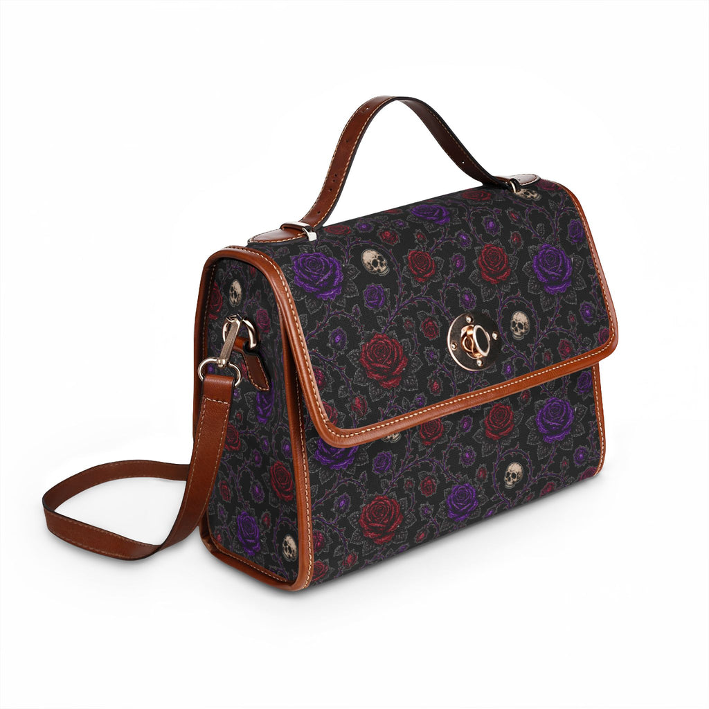 Skulls and Roses Waterproof Canvas Bag | Gothic Floral Satchel