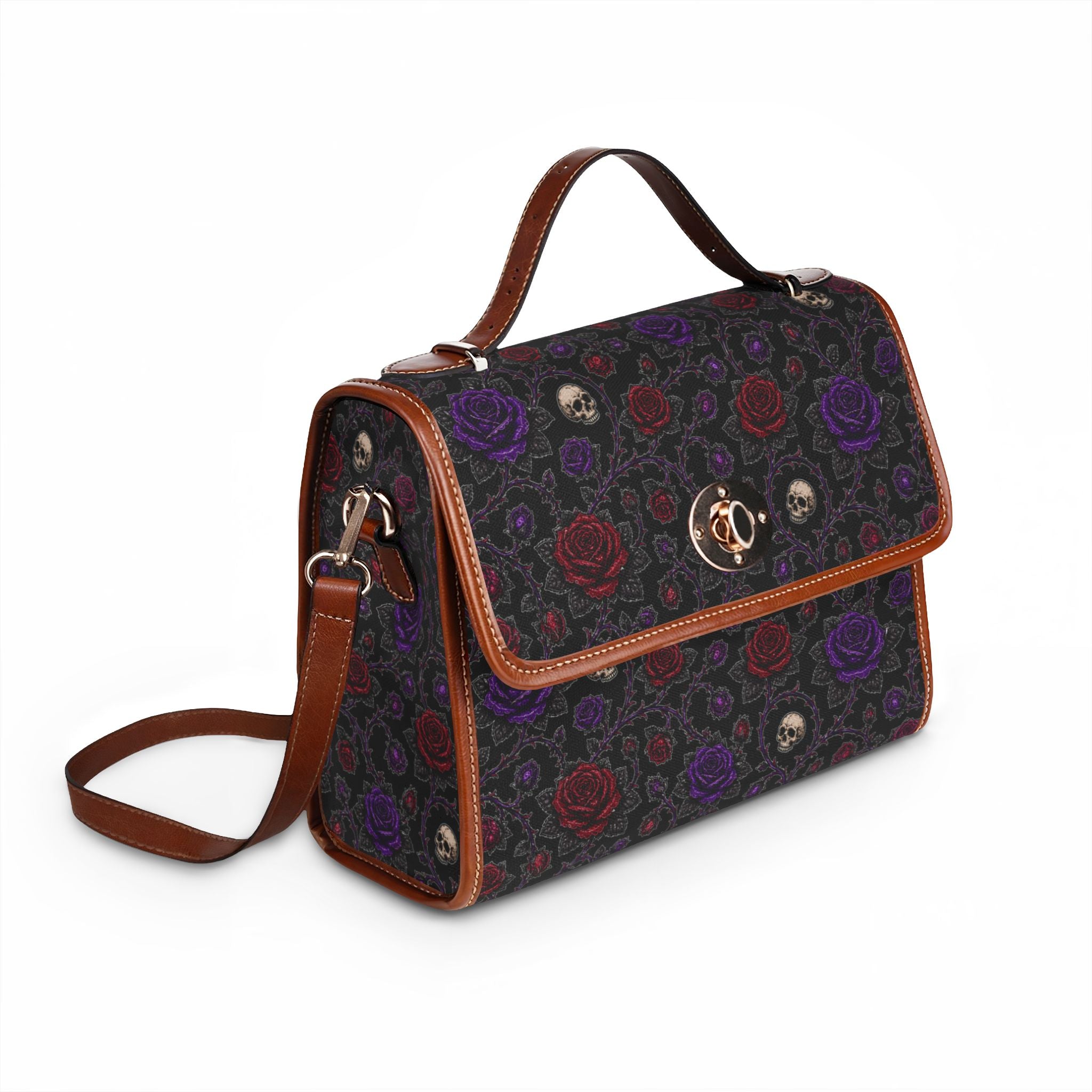 Skulls and Roses Waterproof Canvas Bag | Gothic Floral Satchel