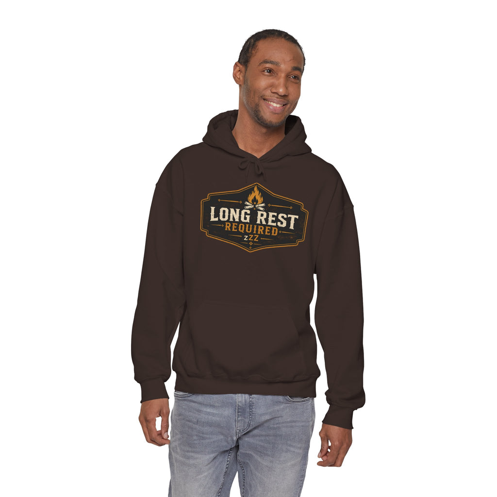 Long Rest Required Hoodie — Camping Campfire Graphic Pullover