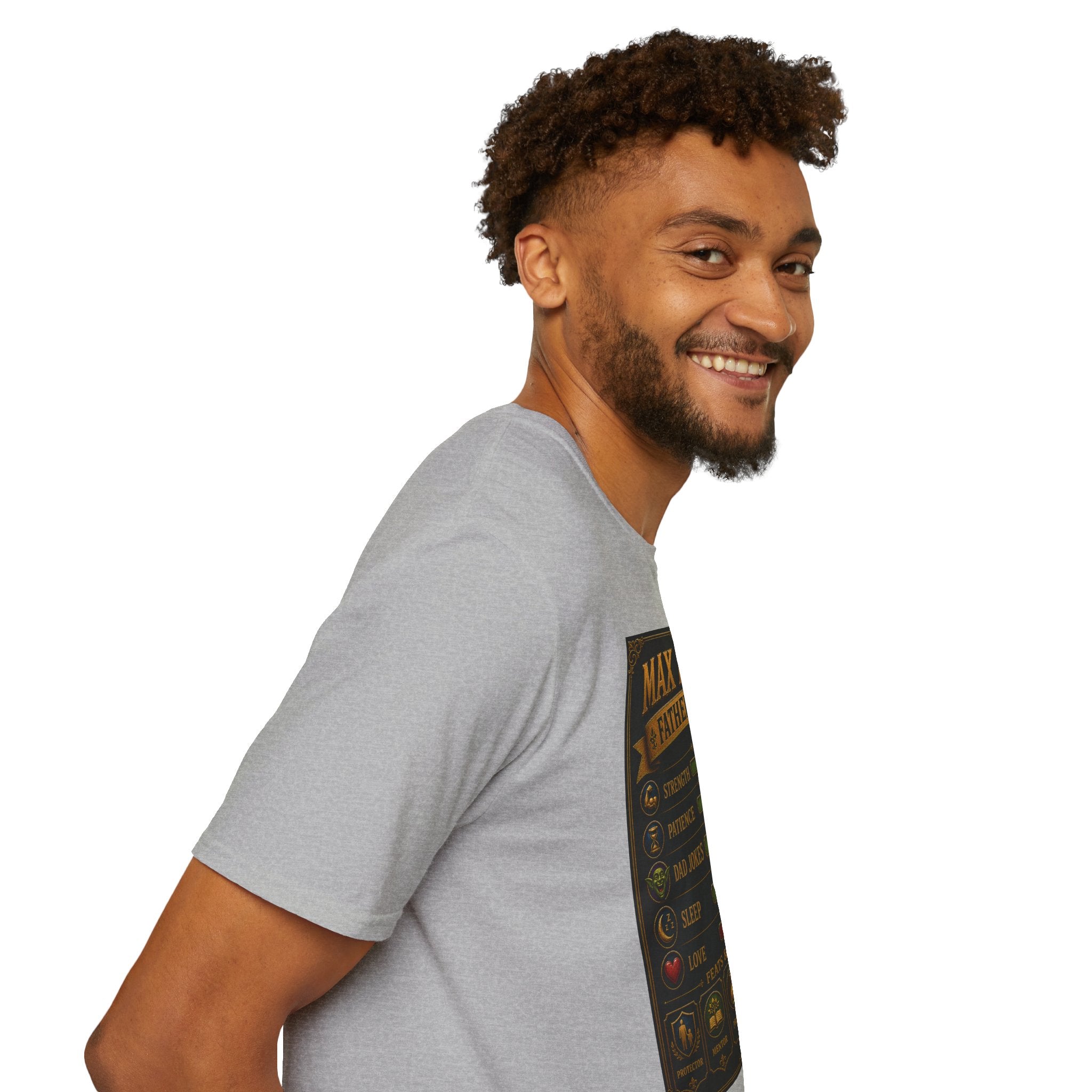 T-Shirt — "Max Level Father Class" Funny Gamer Dad Shirt (Strength, Patience, Dad Jokes)