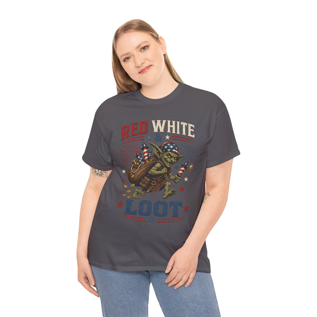 Red White & Loot Goblin Illustration Tee | Patriotic Fourth of July Shirt