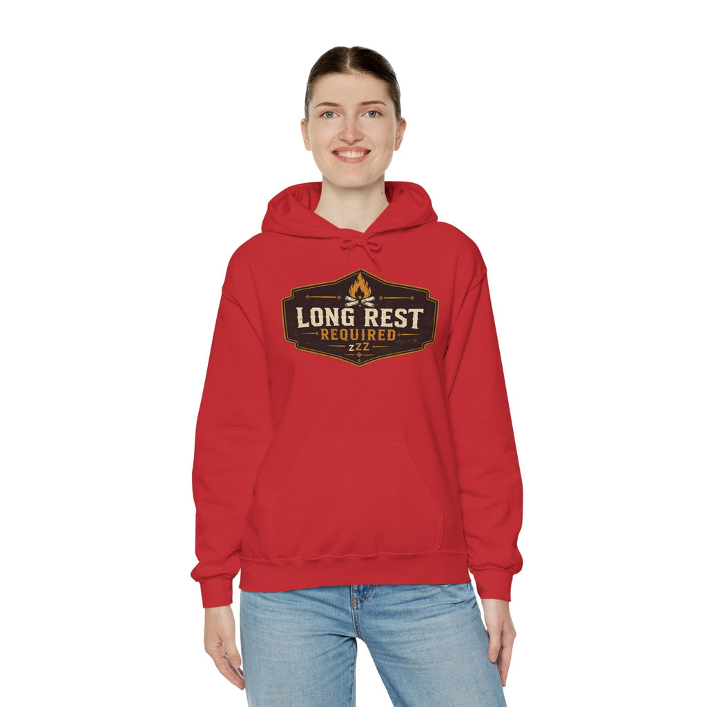 Long Rest Required Hoodie — Camping Campfire Graphic Pullover