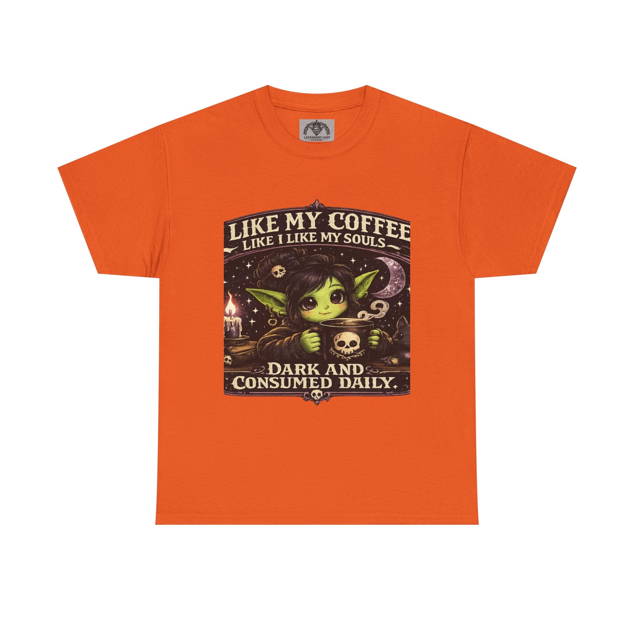 Like My Coffee Tee — "Like My Coffee Like I Like My Souls: Dark and Consumed Daily" Gothic Graphic T-Shirt