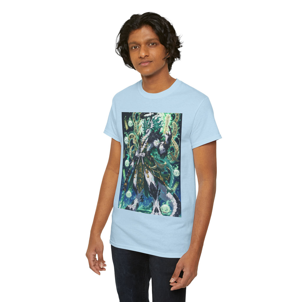Mystic Forest Sorcerer T-Shirt | Fantasy Mage Illustration, Green Aura