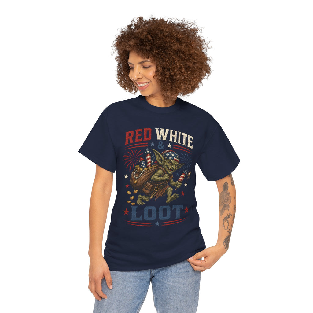Red White & Loot Goblin Illustration Tee | Patriotic Fourth of July Shirt