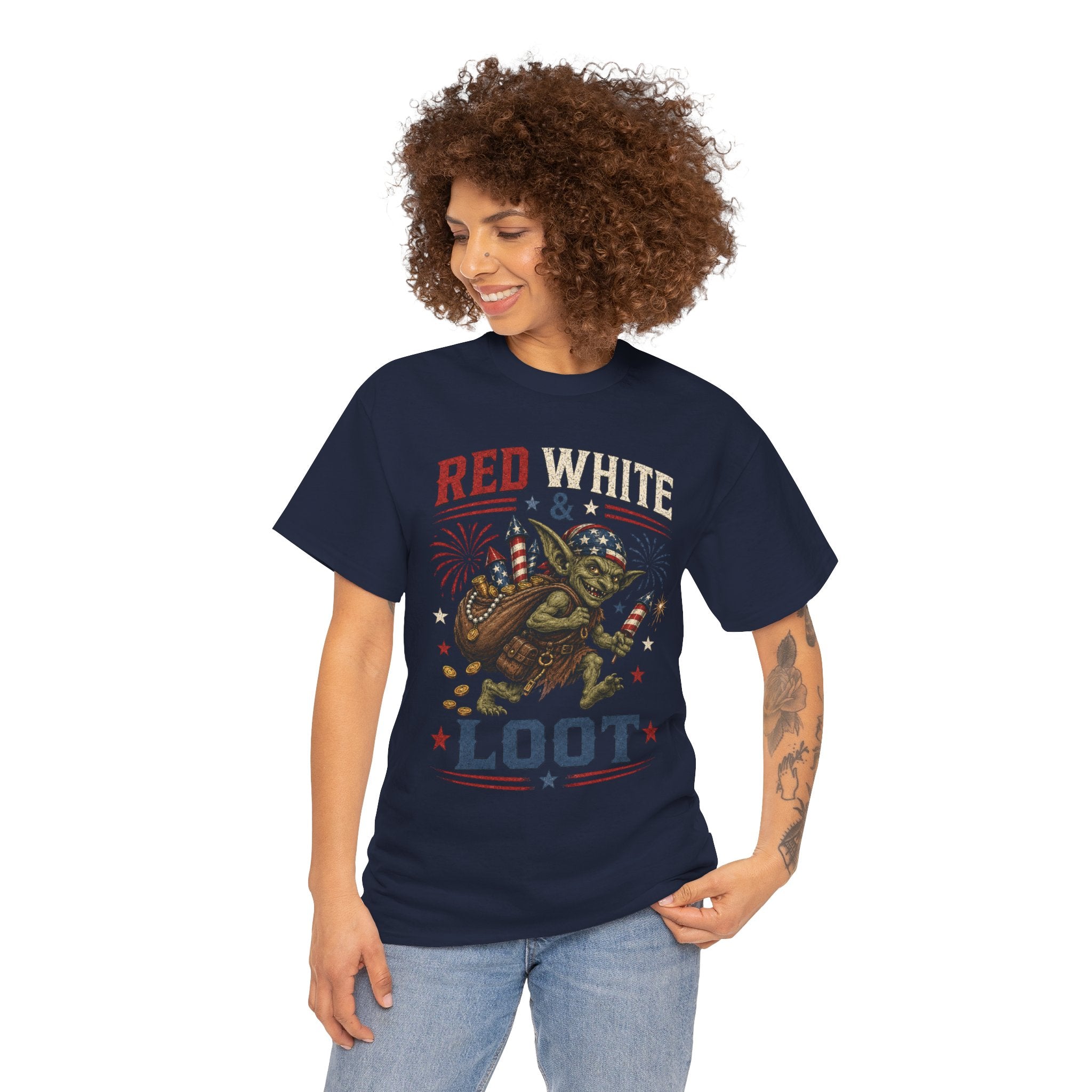 Red White & Loot Goblin Illustration Tee | Patriotic Fourth of July Shirt