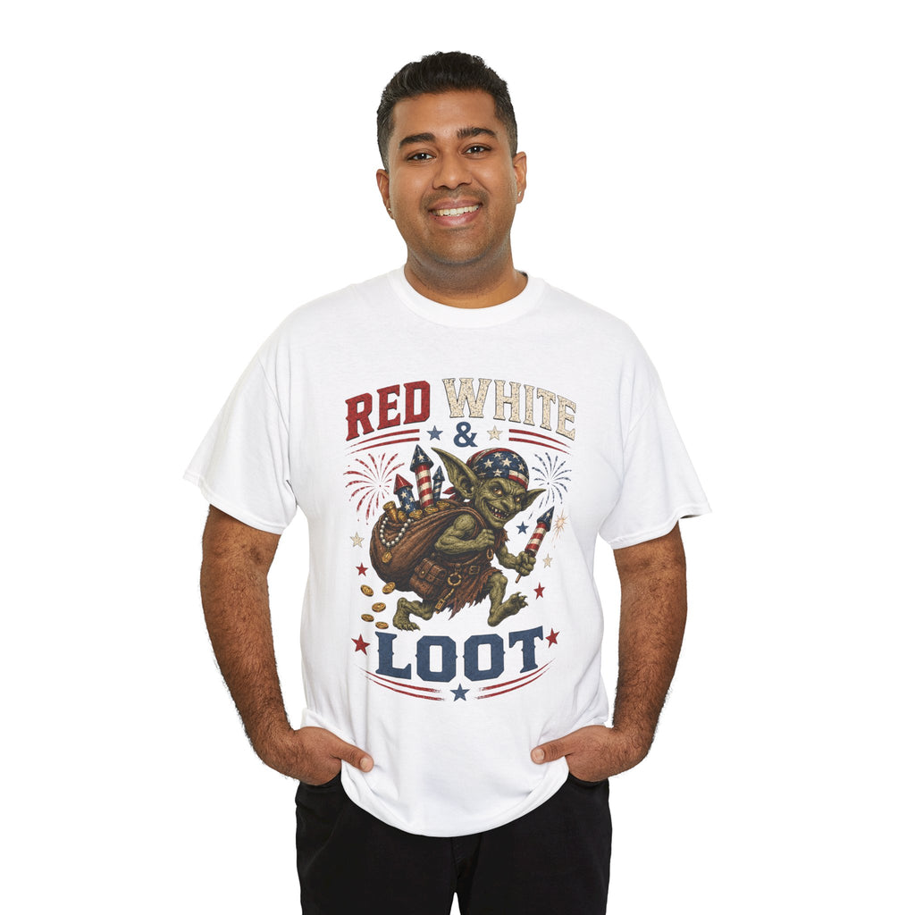 Red White & Loot Goblin Illustration Tee | Patriotic Fourth of July Shirt