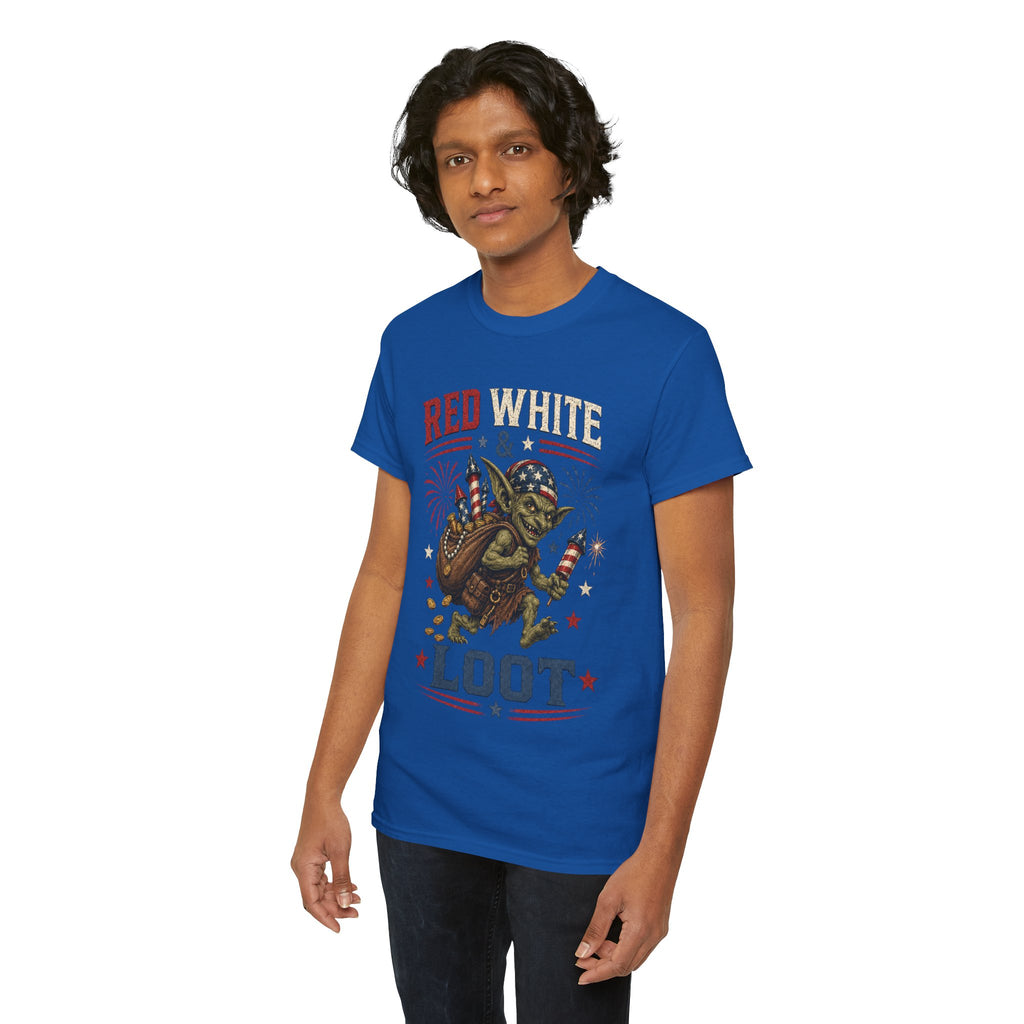 Red White & Loot Goblin Illustration Tee | Patriotic Fourth of July Shirt