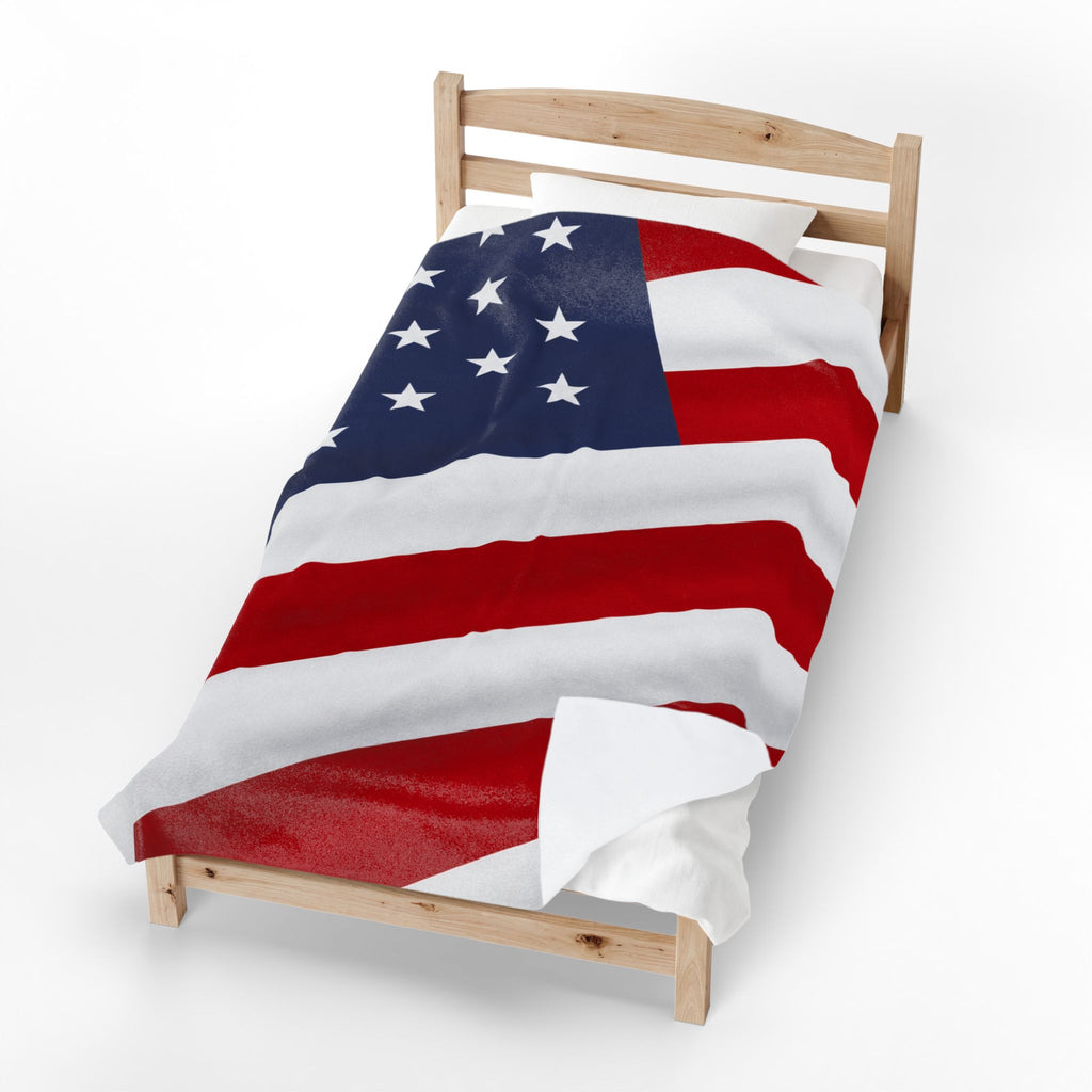 American Flag Velveteen Plush Blanket | USA Stars Stripes Throw