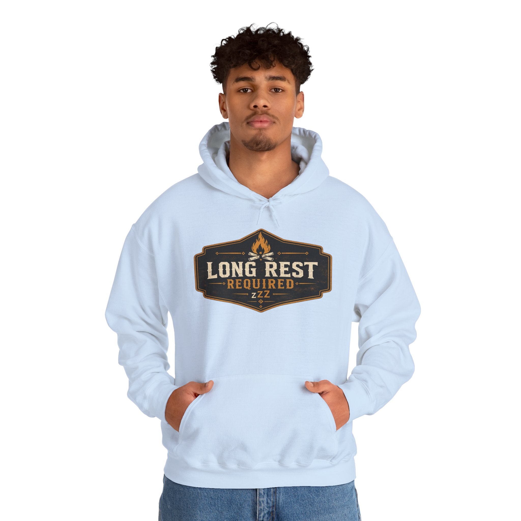 Long Rest Required Hoodie — Camping Campfire Graphic Pullover