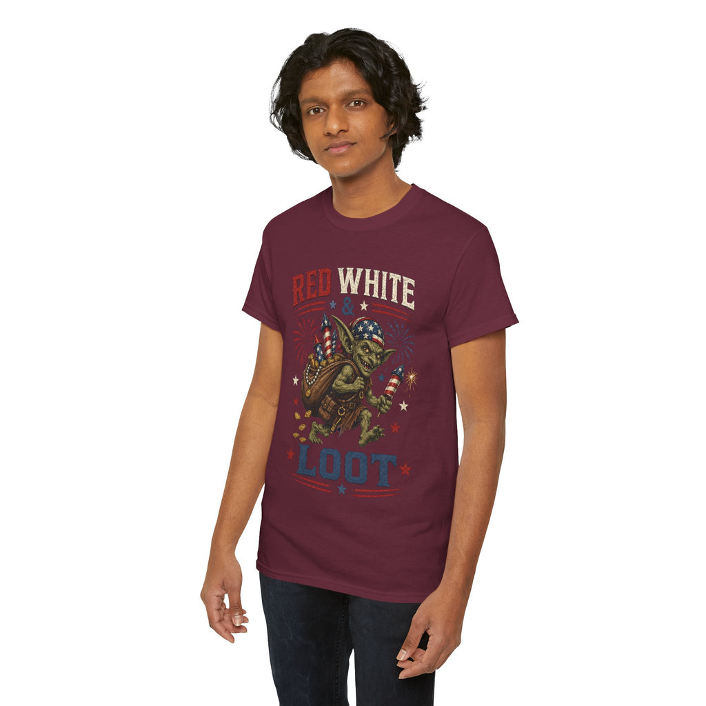 Red White & Loot Goblin Illustration Tee | Patriotic Fourth of July Shirt