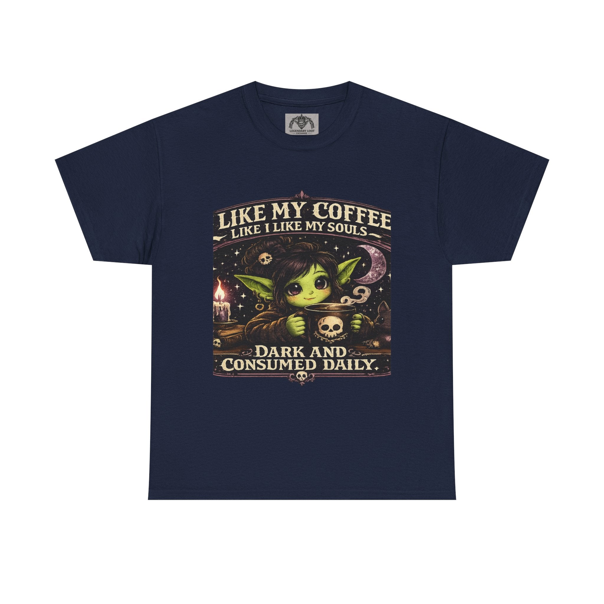 Like My Coffee Tee — "Like My Coffee Like I Like My Souls: Dark and Consumed Daily" Gothic Graphic T-Shirt