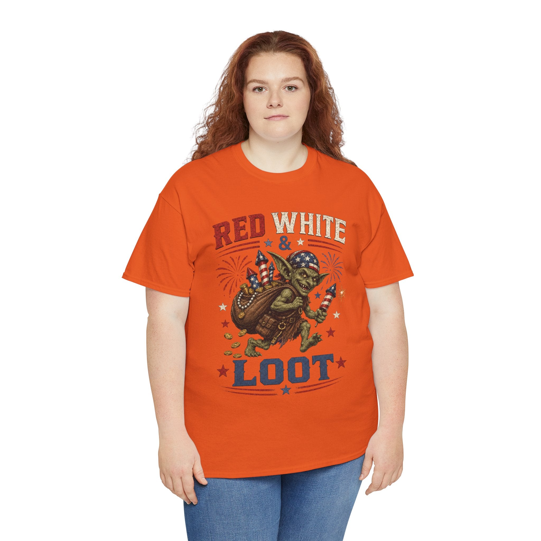 Red White & Loot Goblin Illustration Tee | Patriotic Fourth of July Shirt