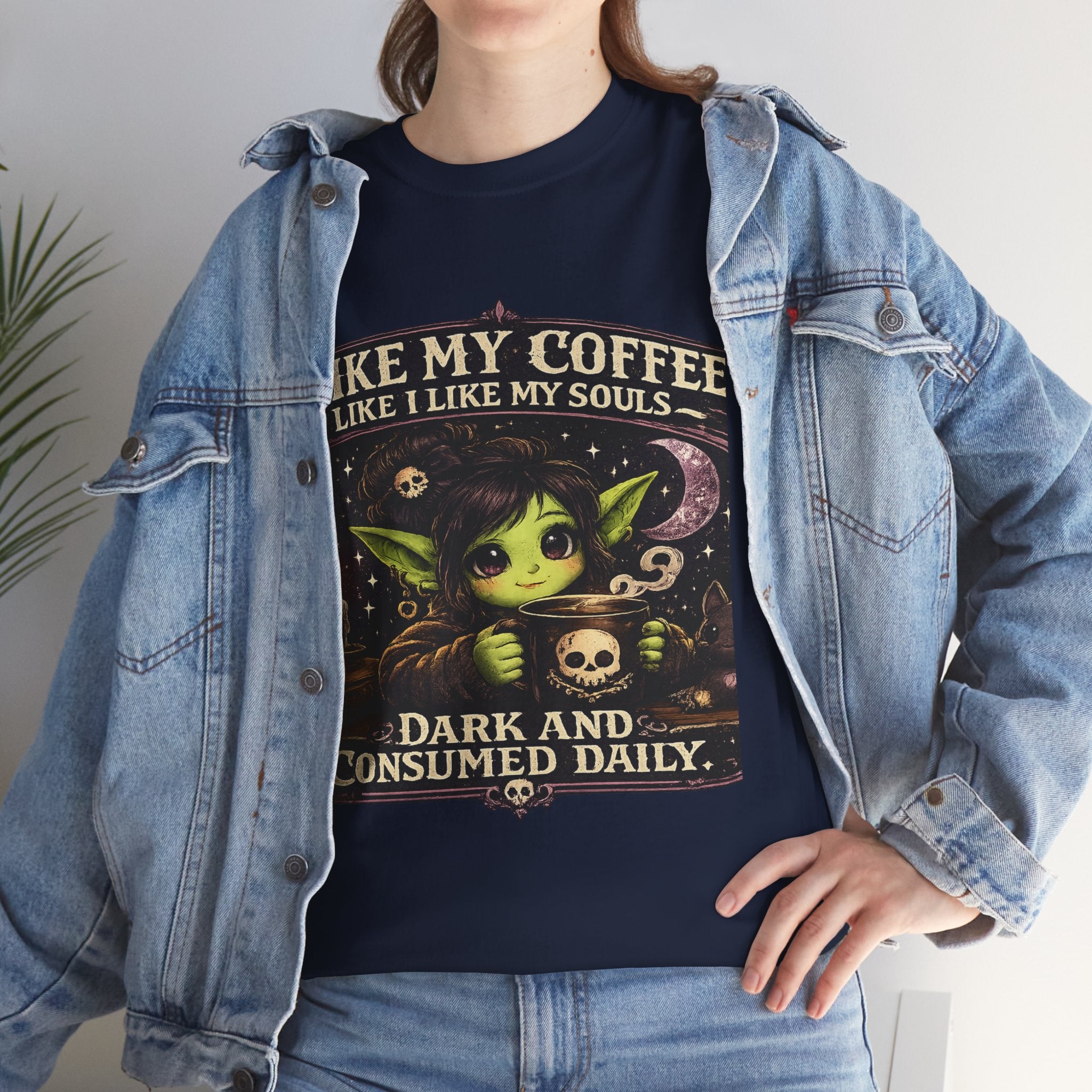 Like My Coffee Tee — "Like My Coffee Like I Like My Souls: Dark and Consumed Daily" Gothic Graphic T-Shirt