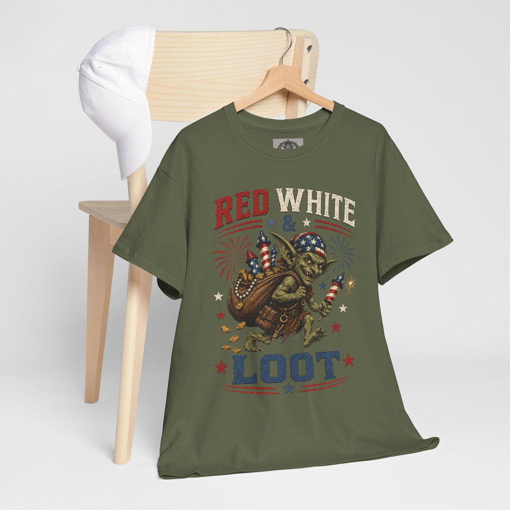 Red White & Loot Goblin Illustration Tee | Patriotic Fourth of July Shirt