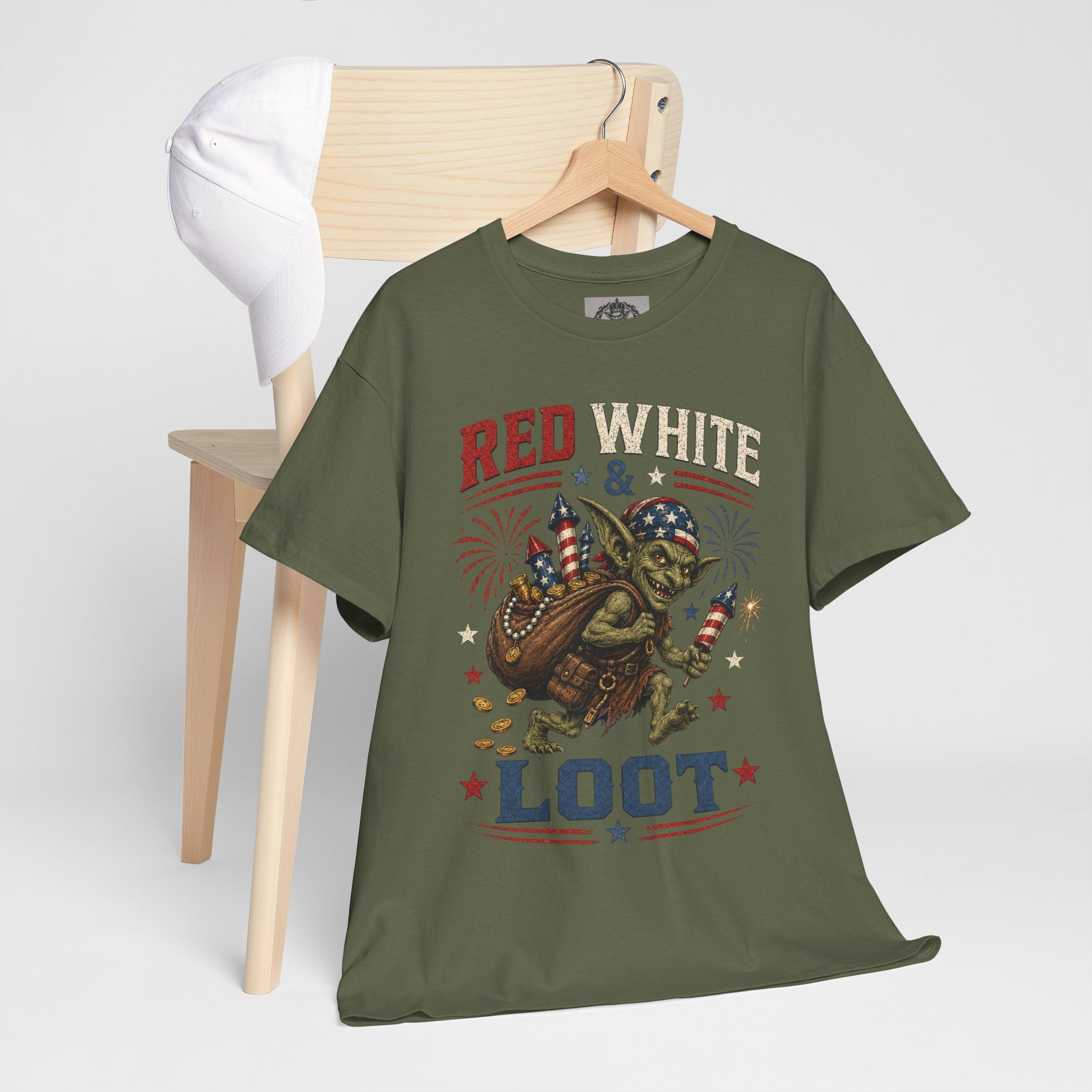 Red White & Loot Goblin Illustration Tee | Patriotic Fourth of July Shirt