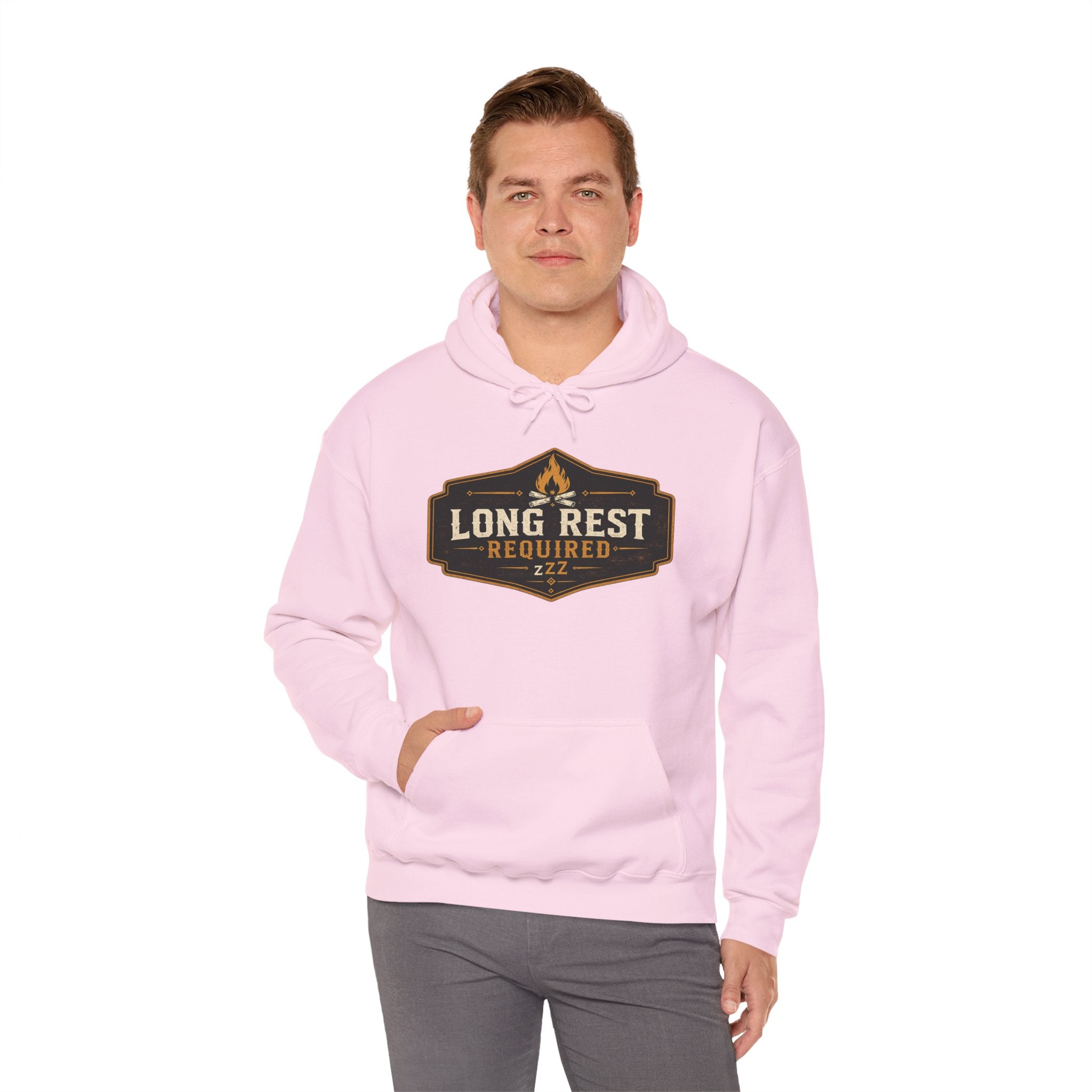 Long Rest Required Hoodie — Camping Campfire Graphic Pullover