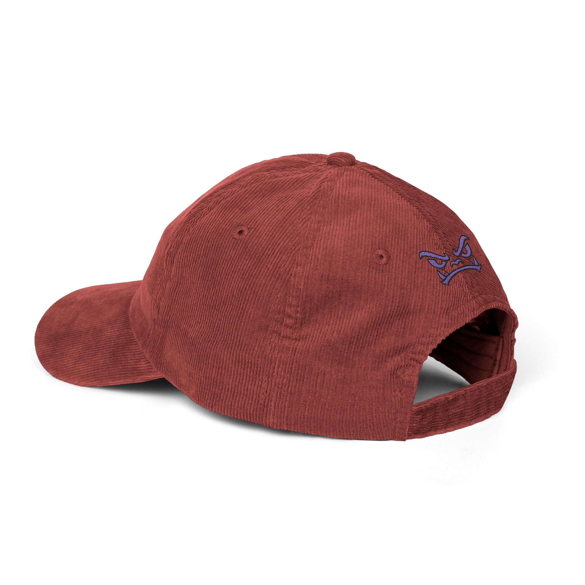 Vintage Corduroy Baseball Cap — Embroidered Purple Dino Skull