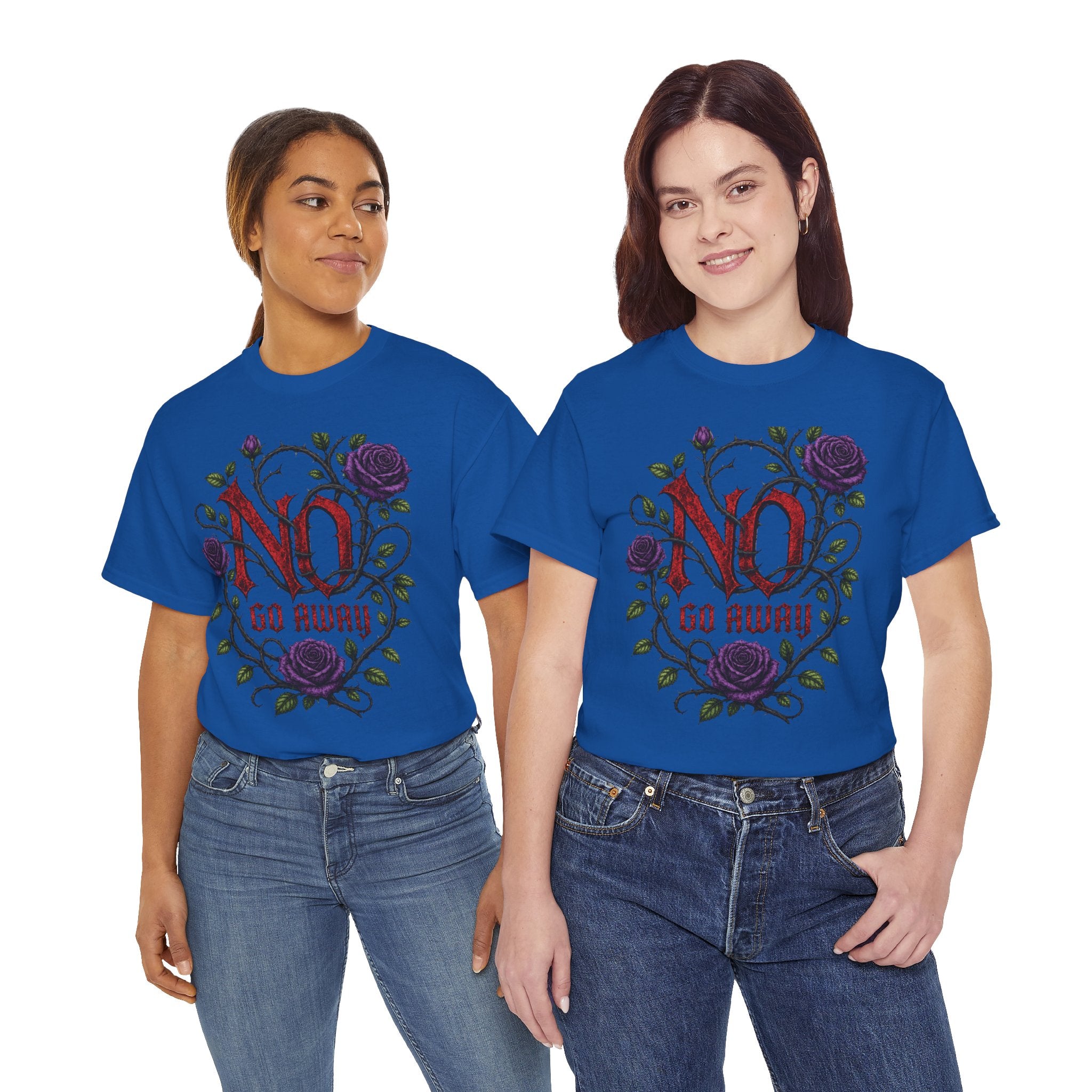 No Go Away T-Shirt | Gothic Purple Roses, Dark Floral Typography
