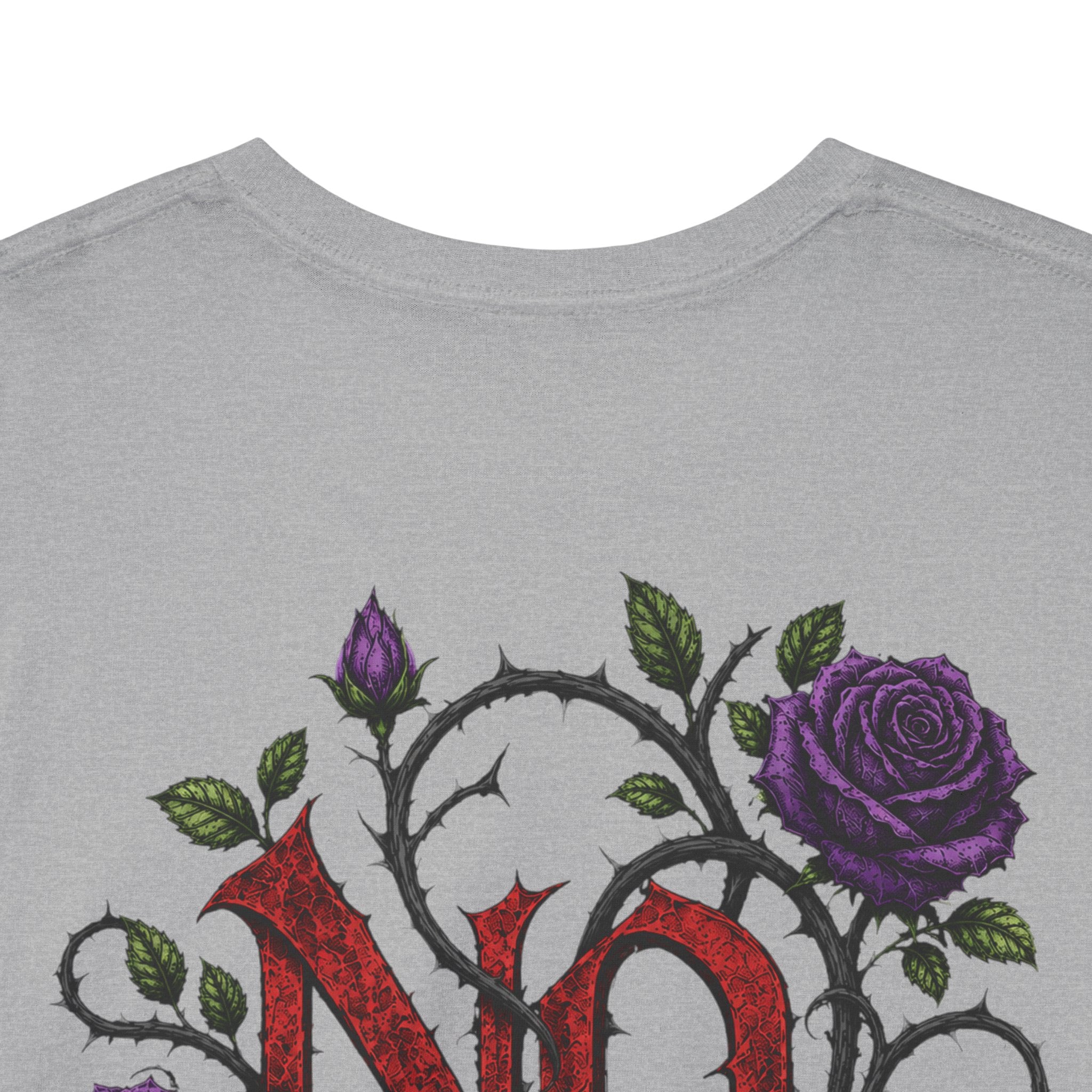 No Go Away T-Shirt | Gothic Purple Roses, Dark Floral Typography