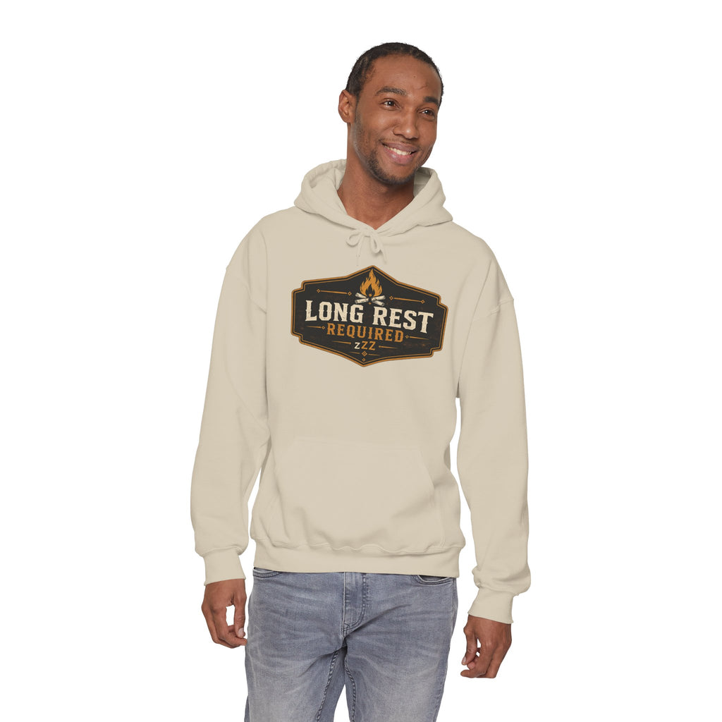 Long Rest Required Hoodie — Camping Campfire Graphic Pullover