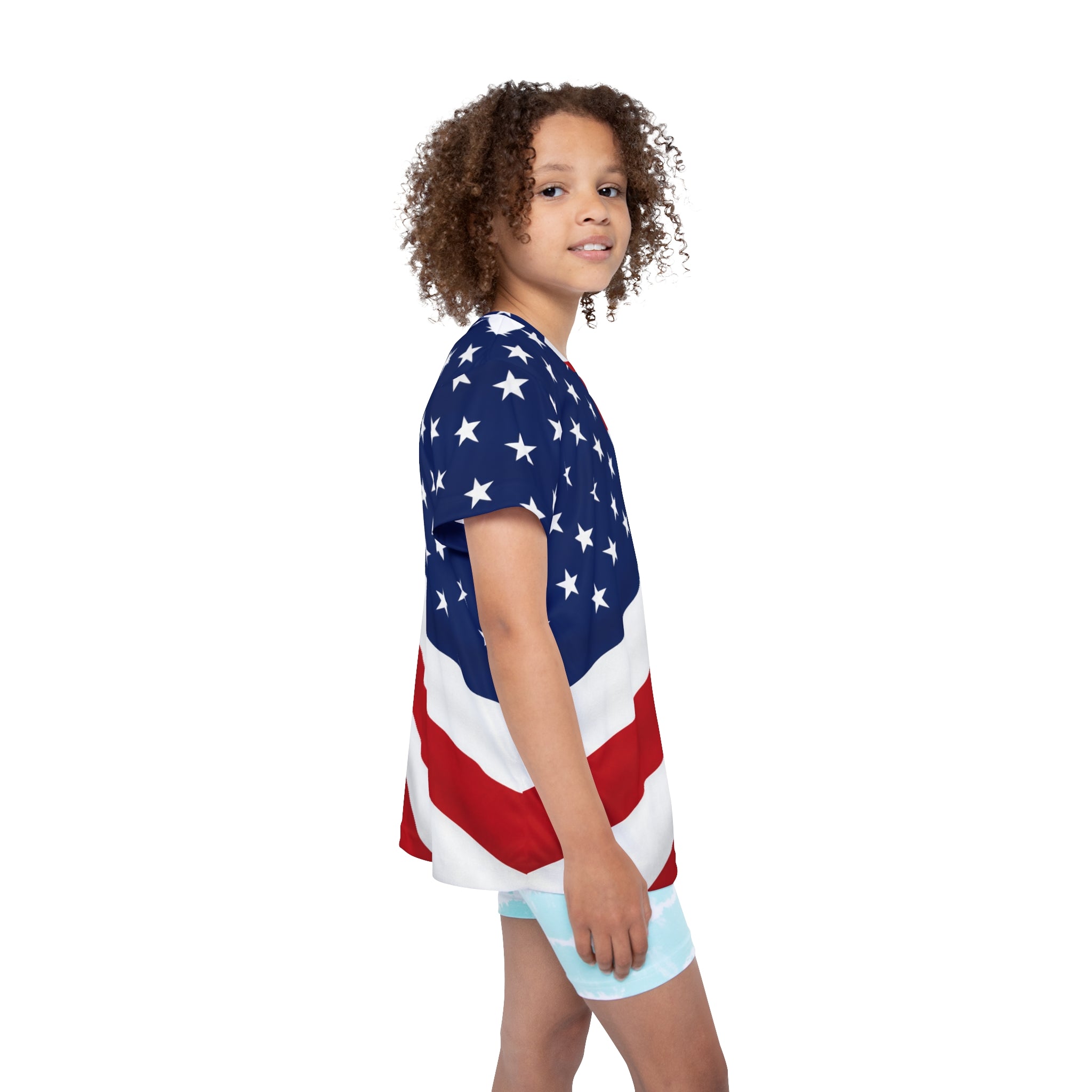 Kids American Flag Sports Jersey – Patriotic All-Over Print Tee