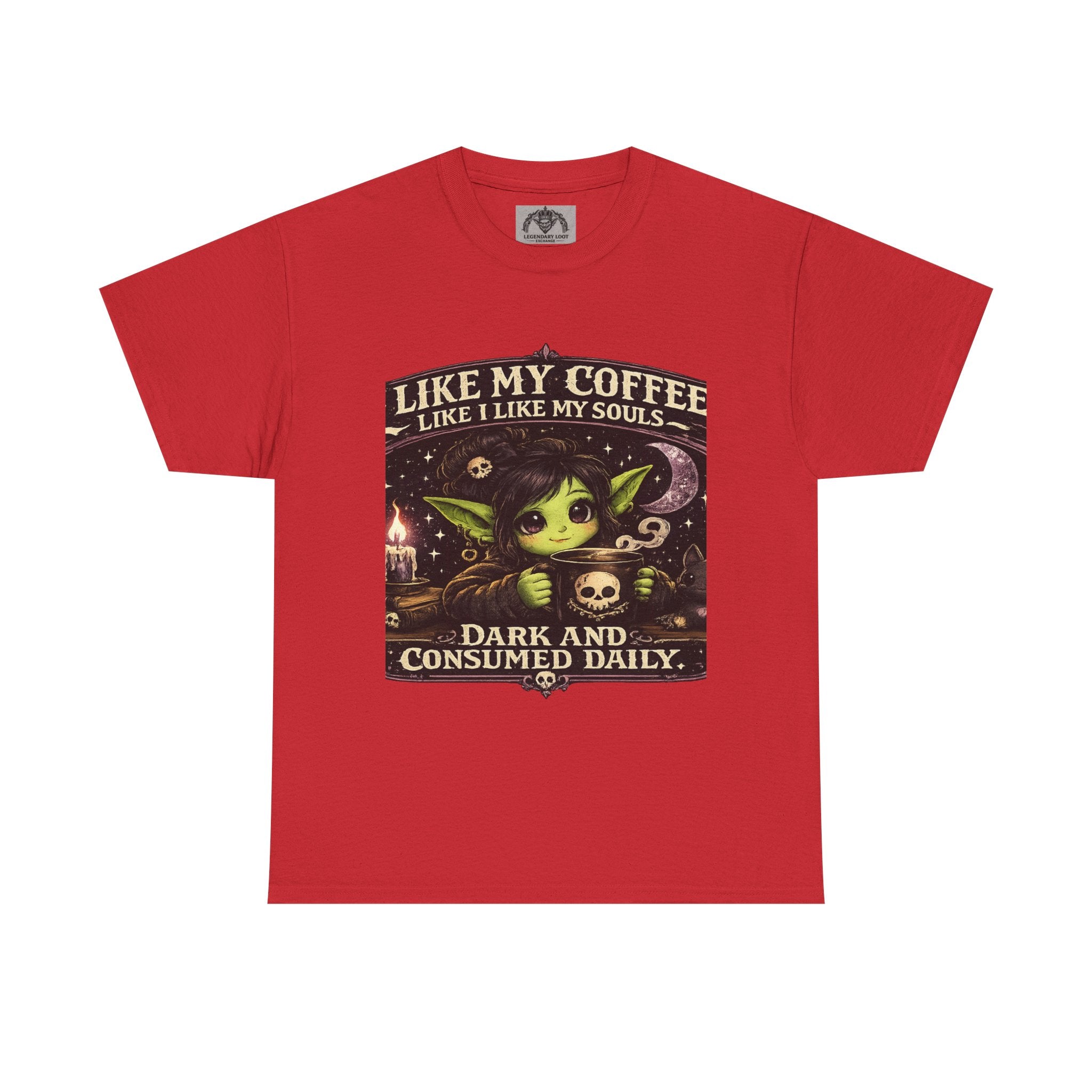 Like My Coffee Tee — "Like My Coffee Like I Like My Souls: Dark and Consumed Daily" Gothic Graphic T-Shirt