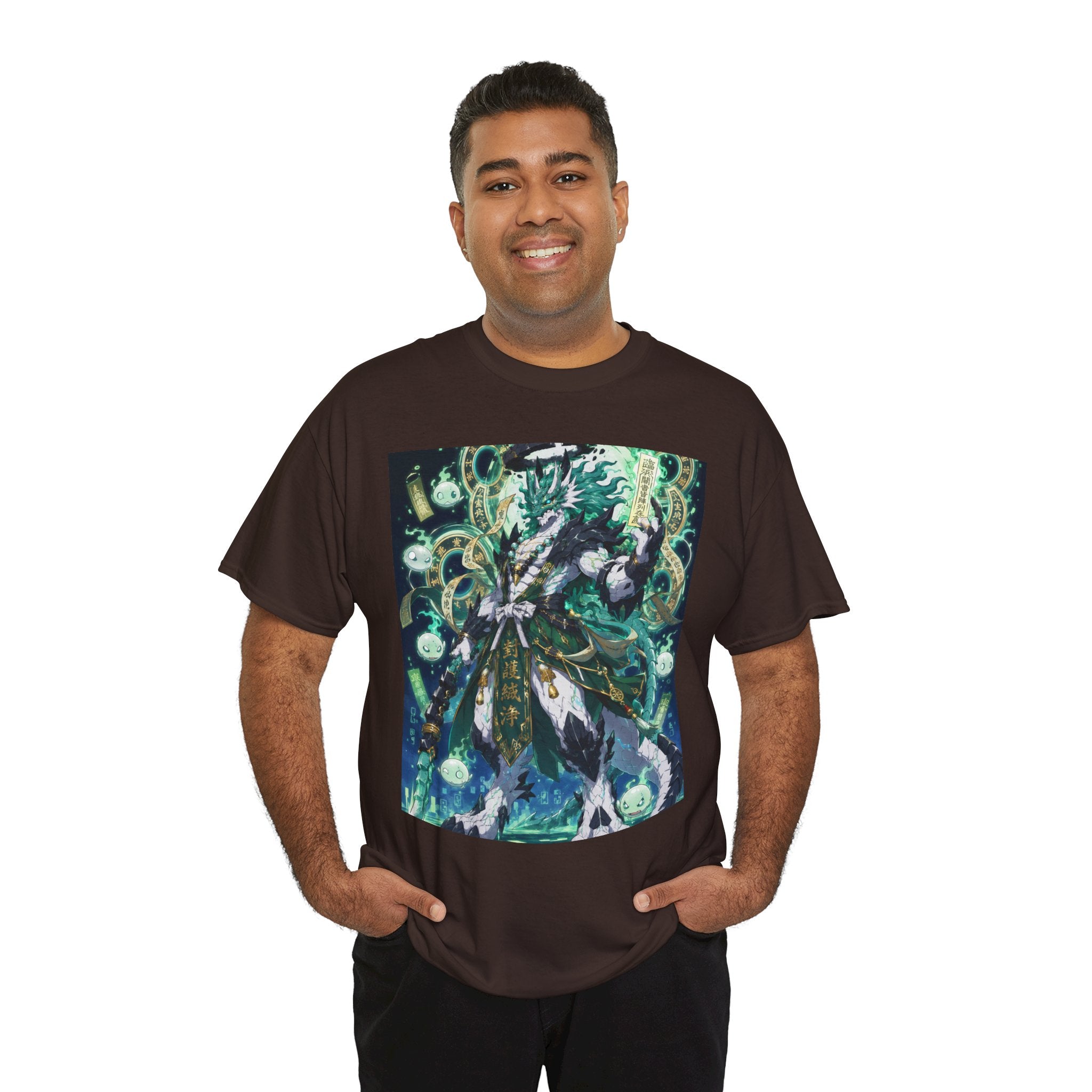 Mystic Forest Sorcerer T-Shirt | Fantasy Mage Illustration, Green Aura