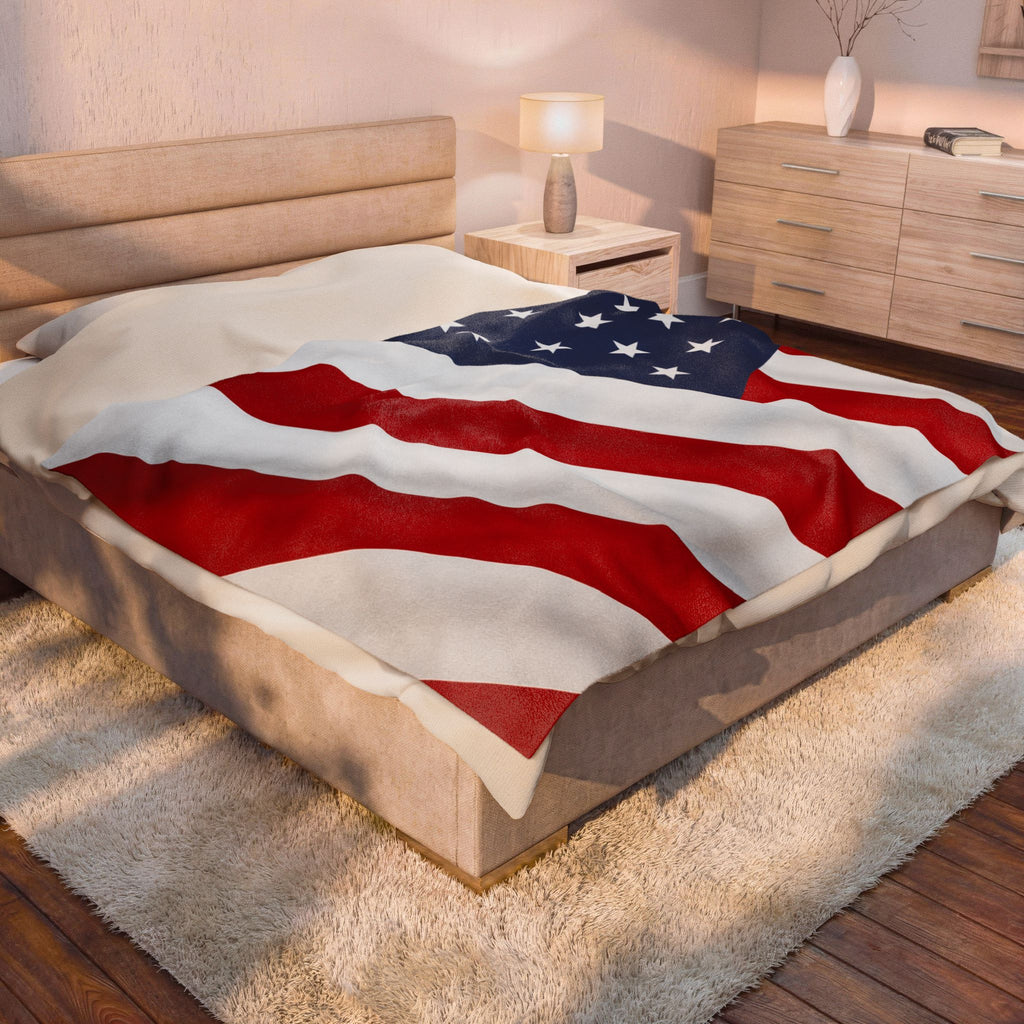 American Flag Velveteen Plush Blanket | USA Stars Stripes Throw