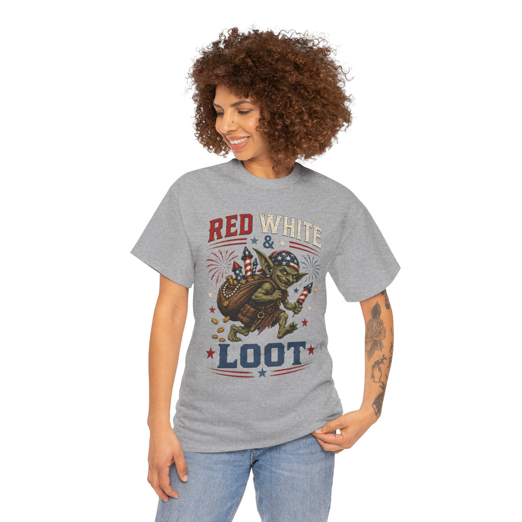Red White & Loot Goblin Illustration Tee | Patriotic Fourth of July Shirt