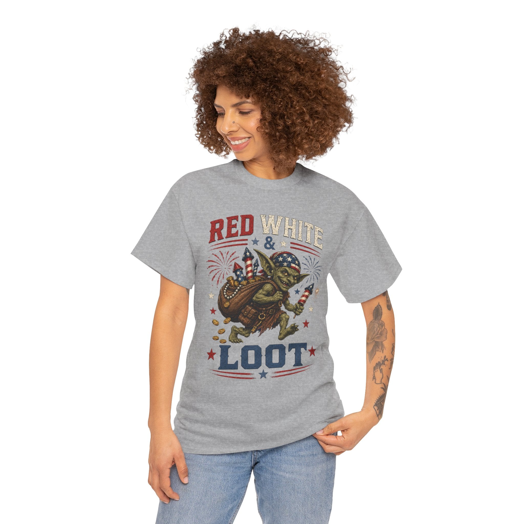 Red White & Loot Goblin Illustration Tee | Patriotic Fourth of July Shirt