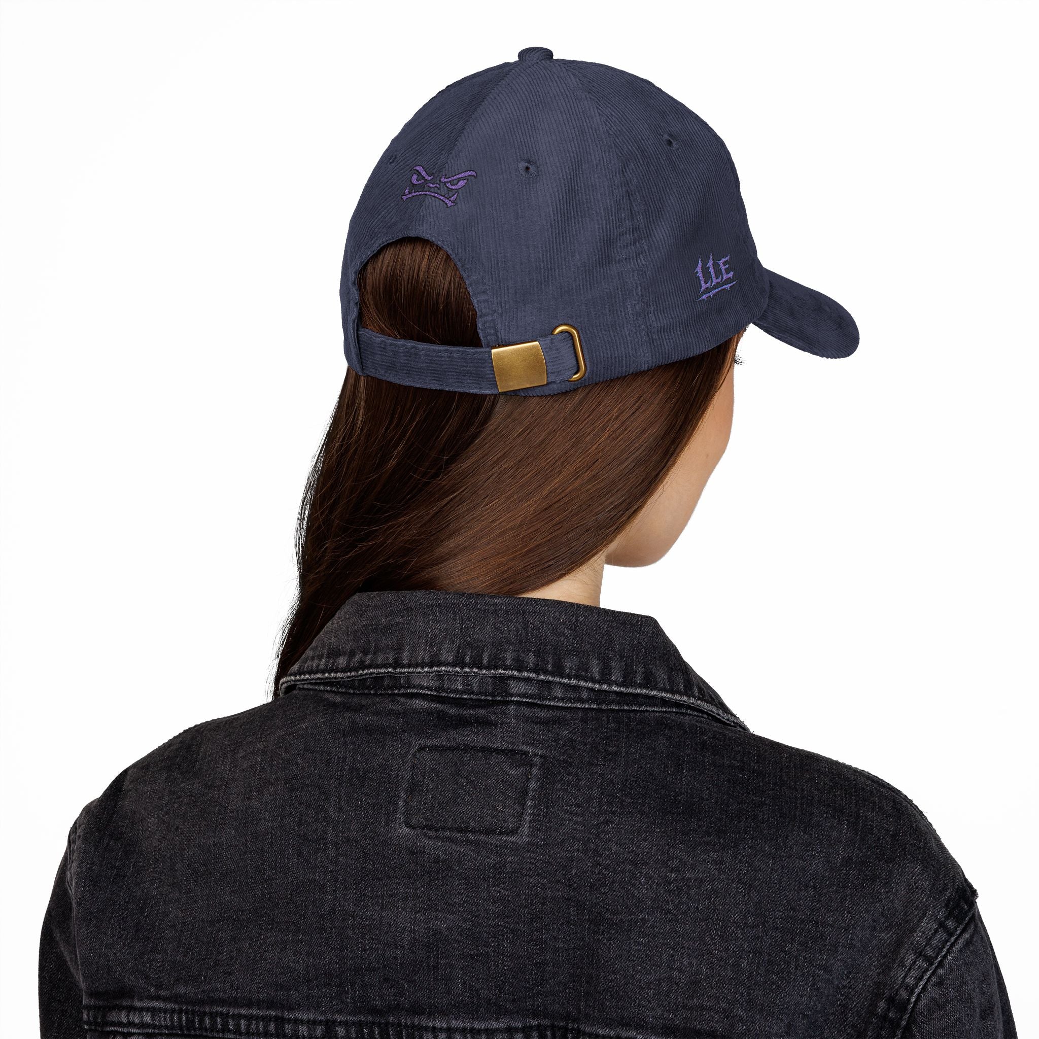 Vintage Corduroy Baseball Cap — Embroidered Purple Dino Skull