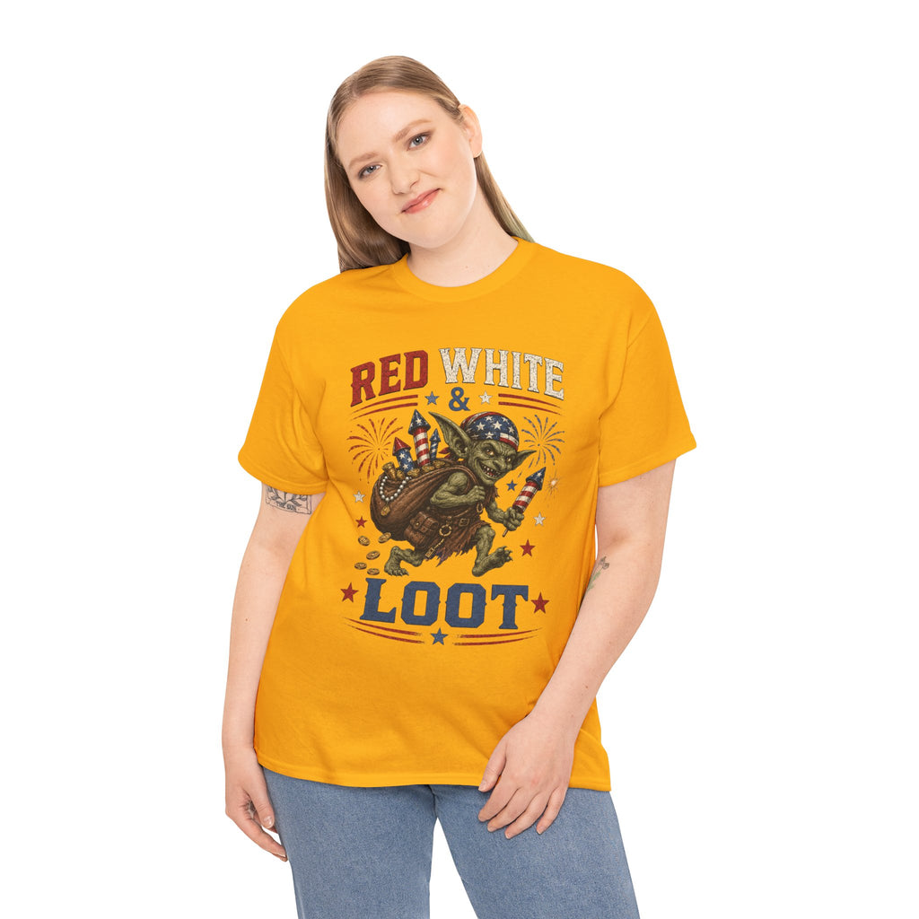 Red White & Loot Goblin Illustration Tee | Patriotic Fourth of July Shirt