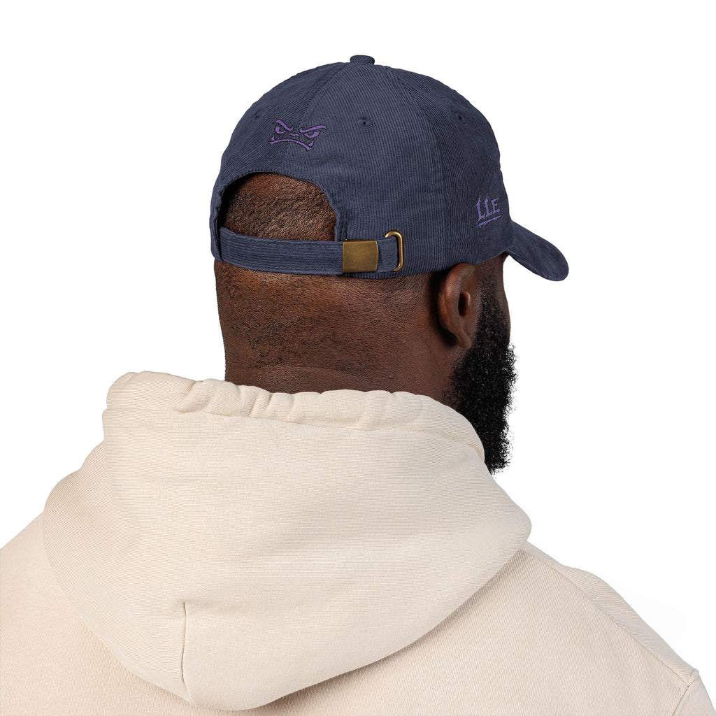 Vintage Corduroy Baseball Cap — Embroidered Purple Dino Skull