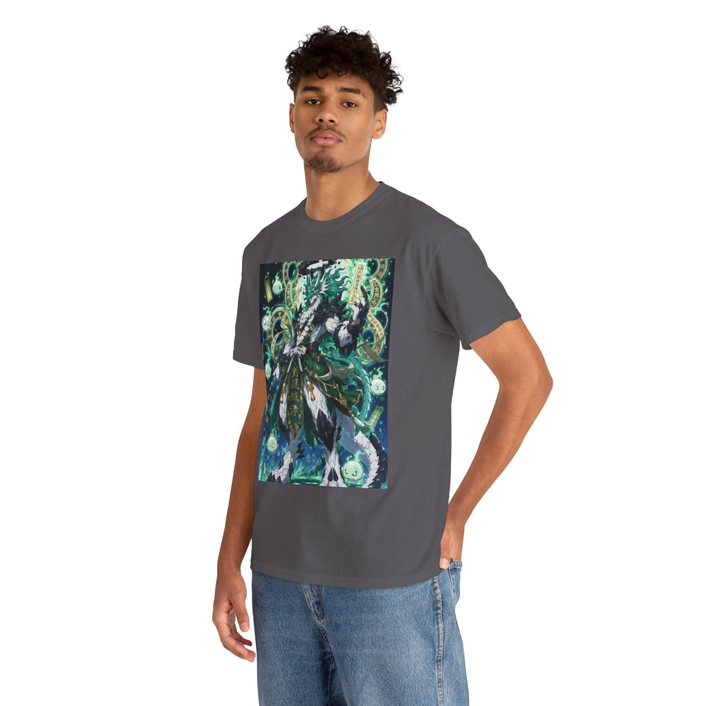 Mystic Forest Sorcerer T-Shirt | Fantasy Mage Illustration, Green Aura