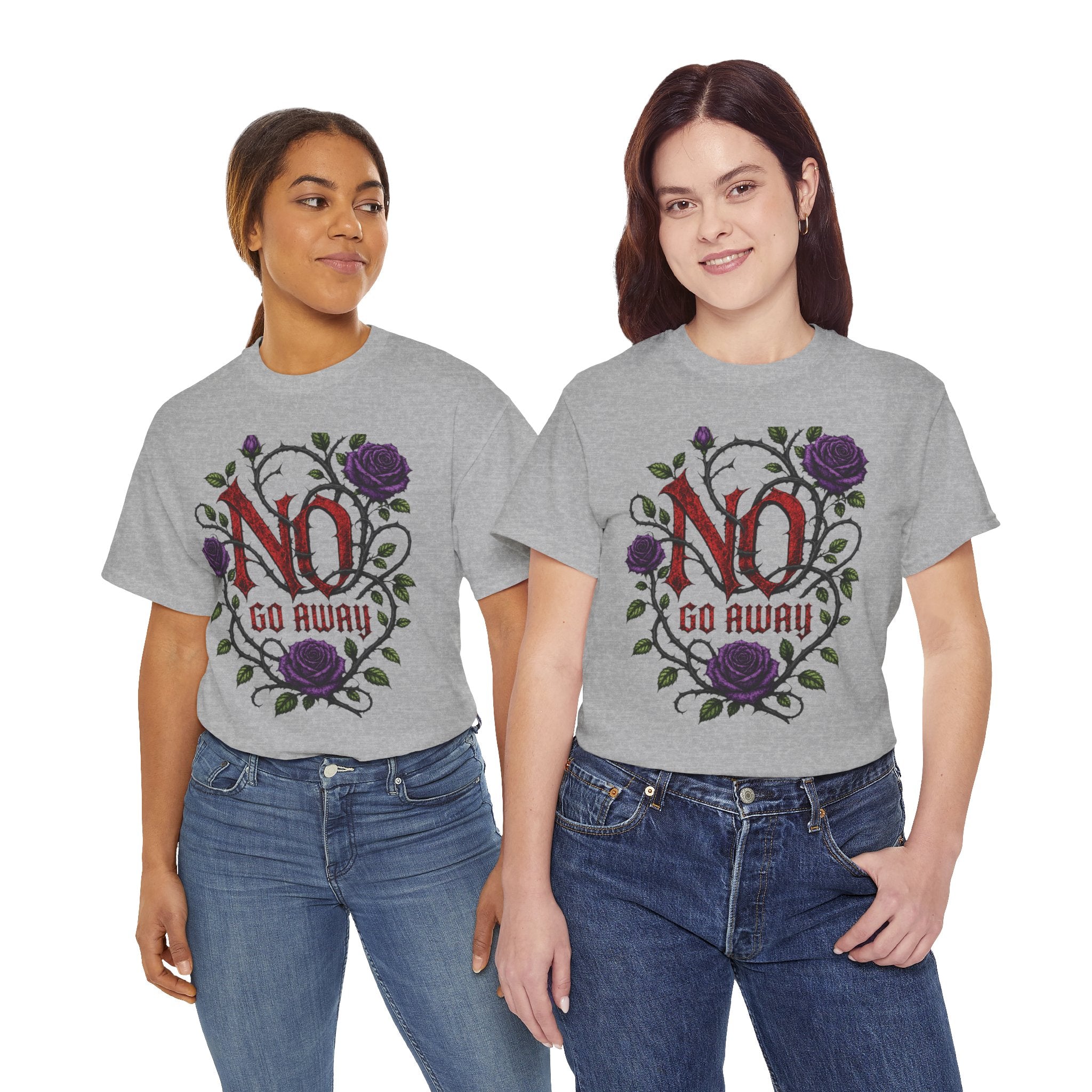 No Go Away T-Shirt | Gothic Purple Roses, Dark Floral Typography