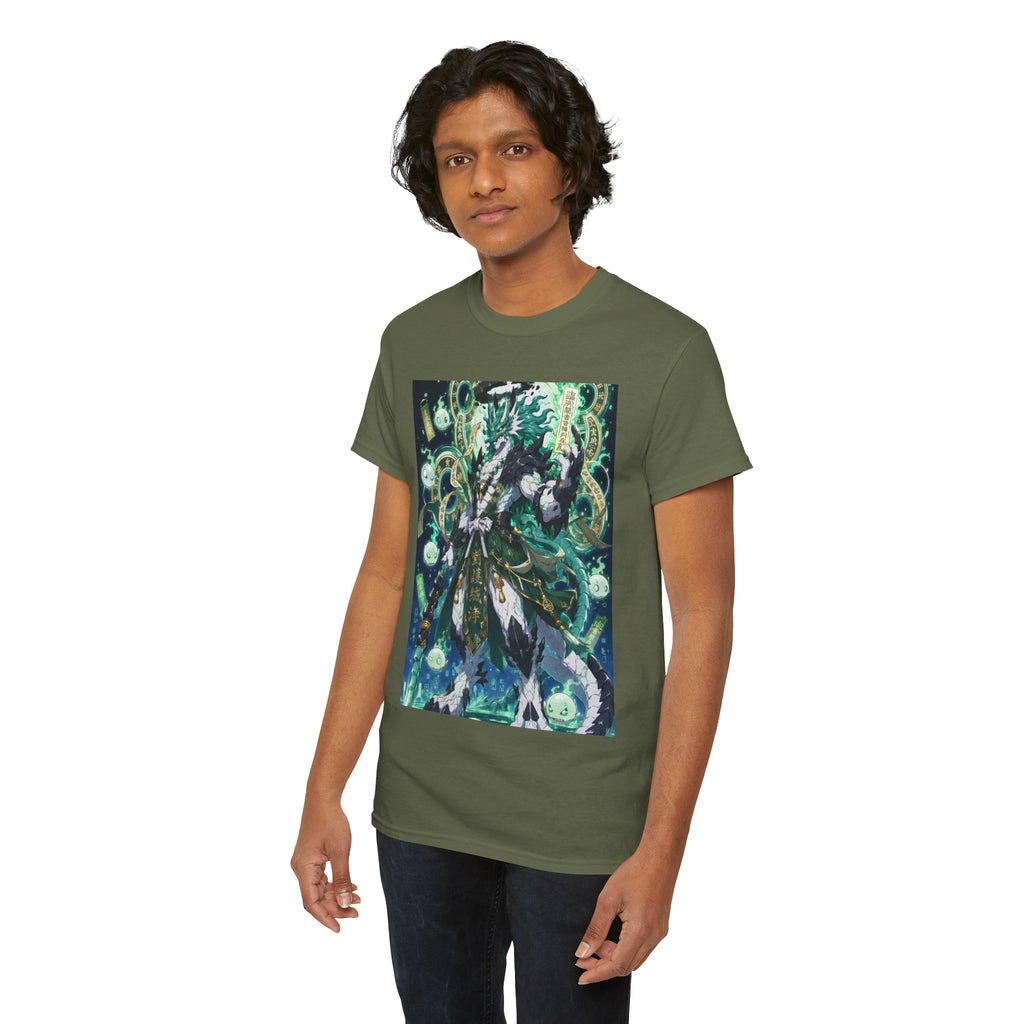 Mystic Forest Sorcerer T-Shirt | Fantasy Mage Illustration, Green Aura