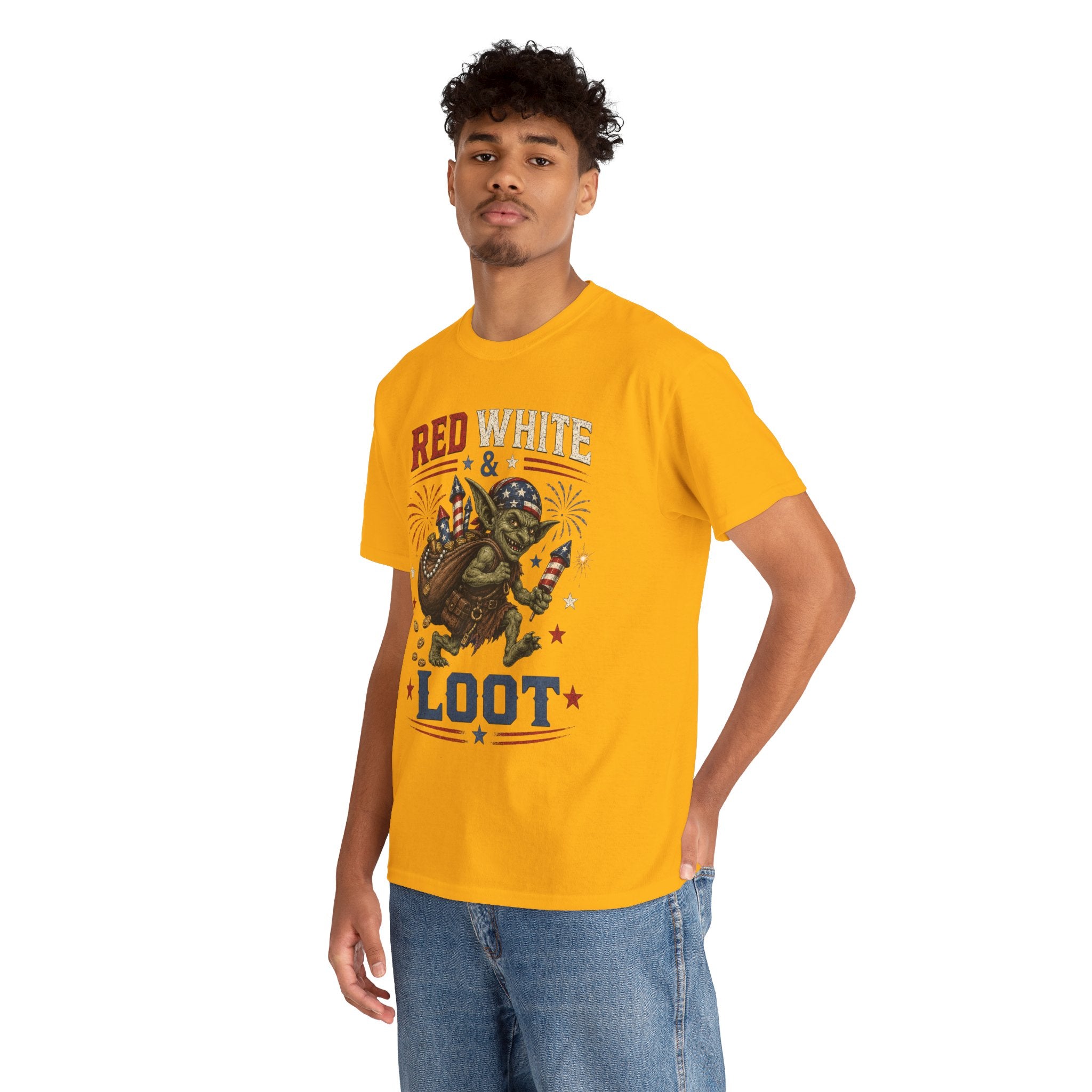 Red White & Loot Goblin Illustration Tee | Patriotic Fourth of July Shirt