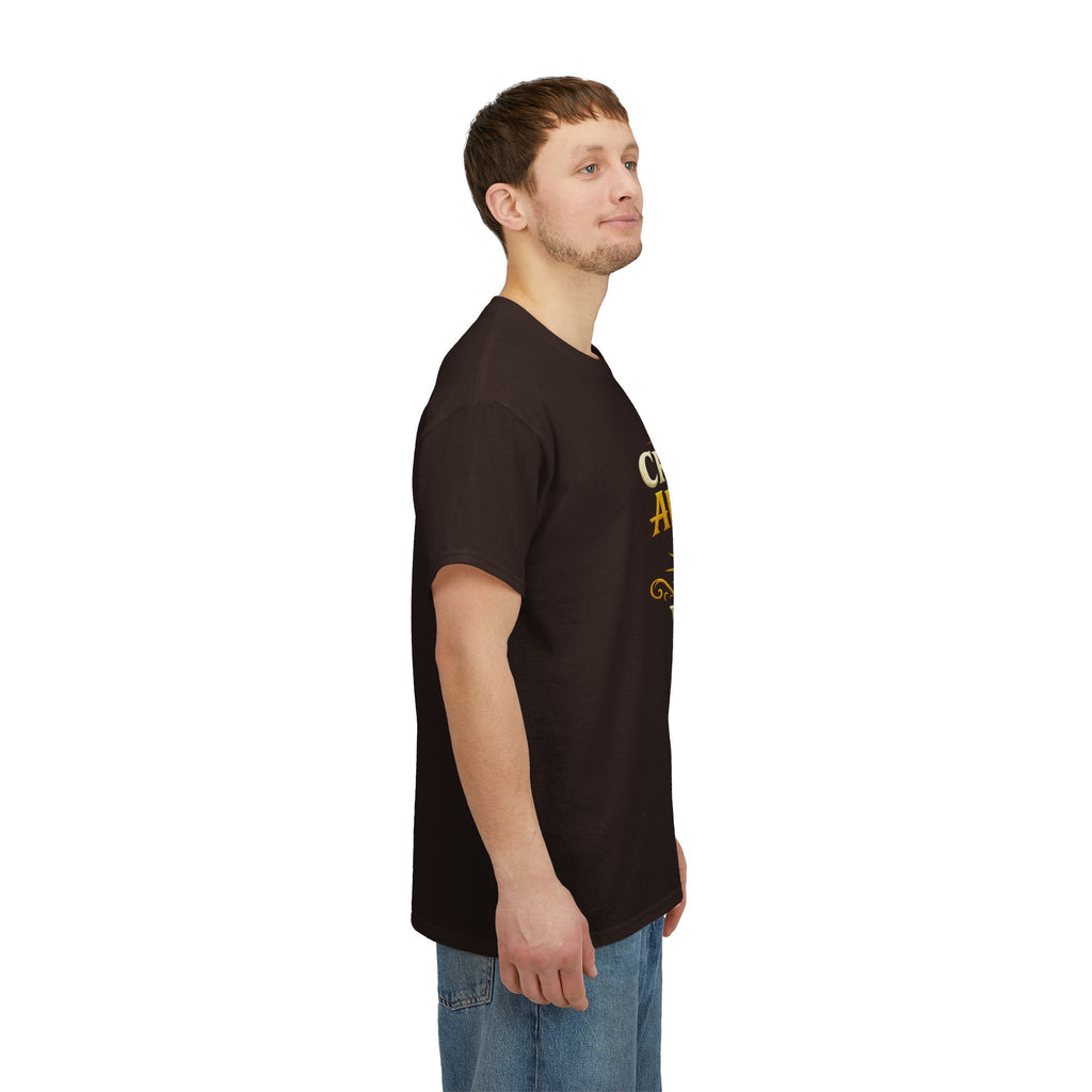 Critically Awesome Dad T‑Shirt – Gold D20 Gaming Father Tee (Father’s Day, Gamer Dad Gift)