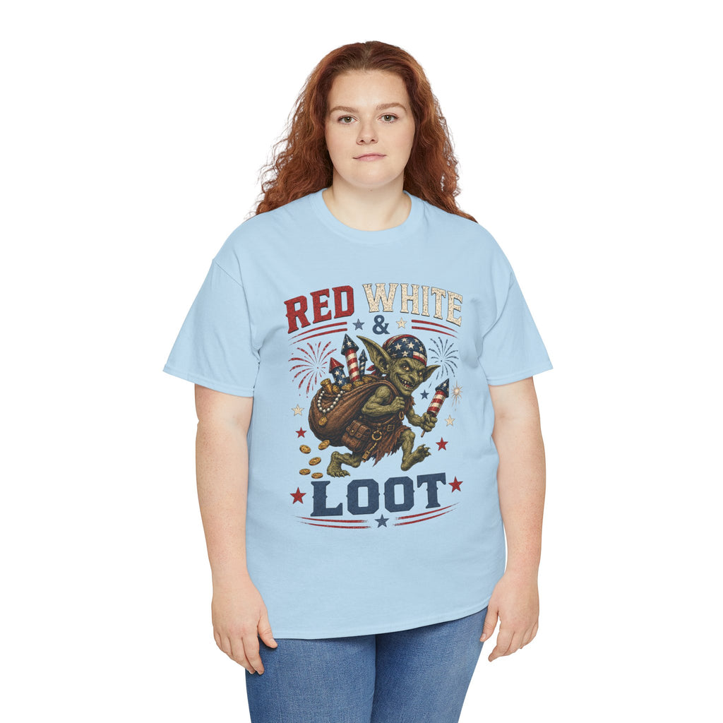 Red White & Loot Goblin Illustration Tee | Patriotic Fourth of July Shirt