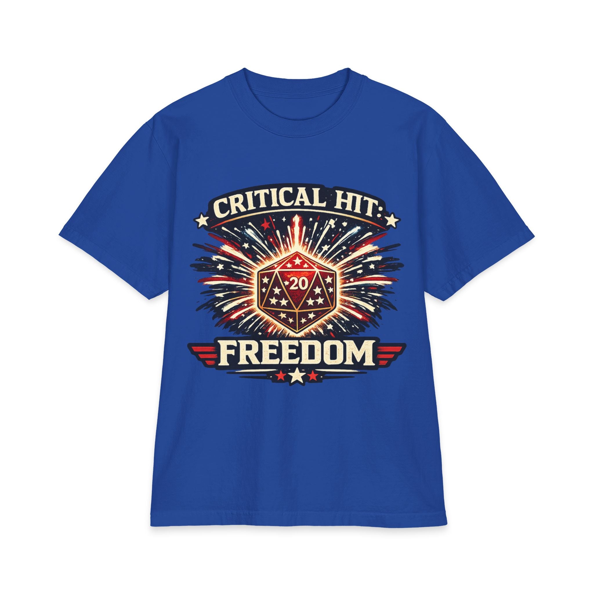 Critical Hit Freedom T-Shirt | D20 Dice Fireworks RPG Gaming