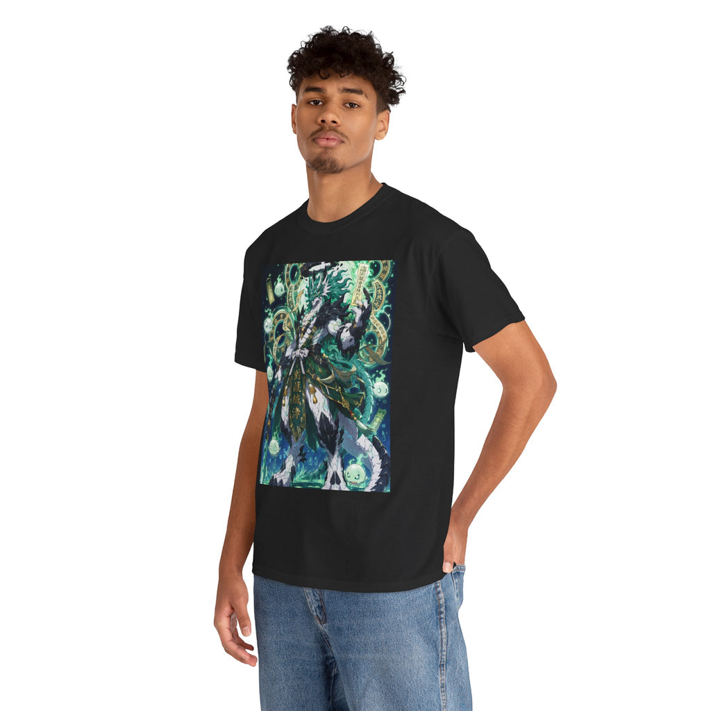 Mystic Forest Sorcerer T-Shirt | Fantasy Mage Illustration, Green Aura
