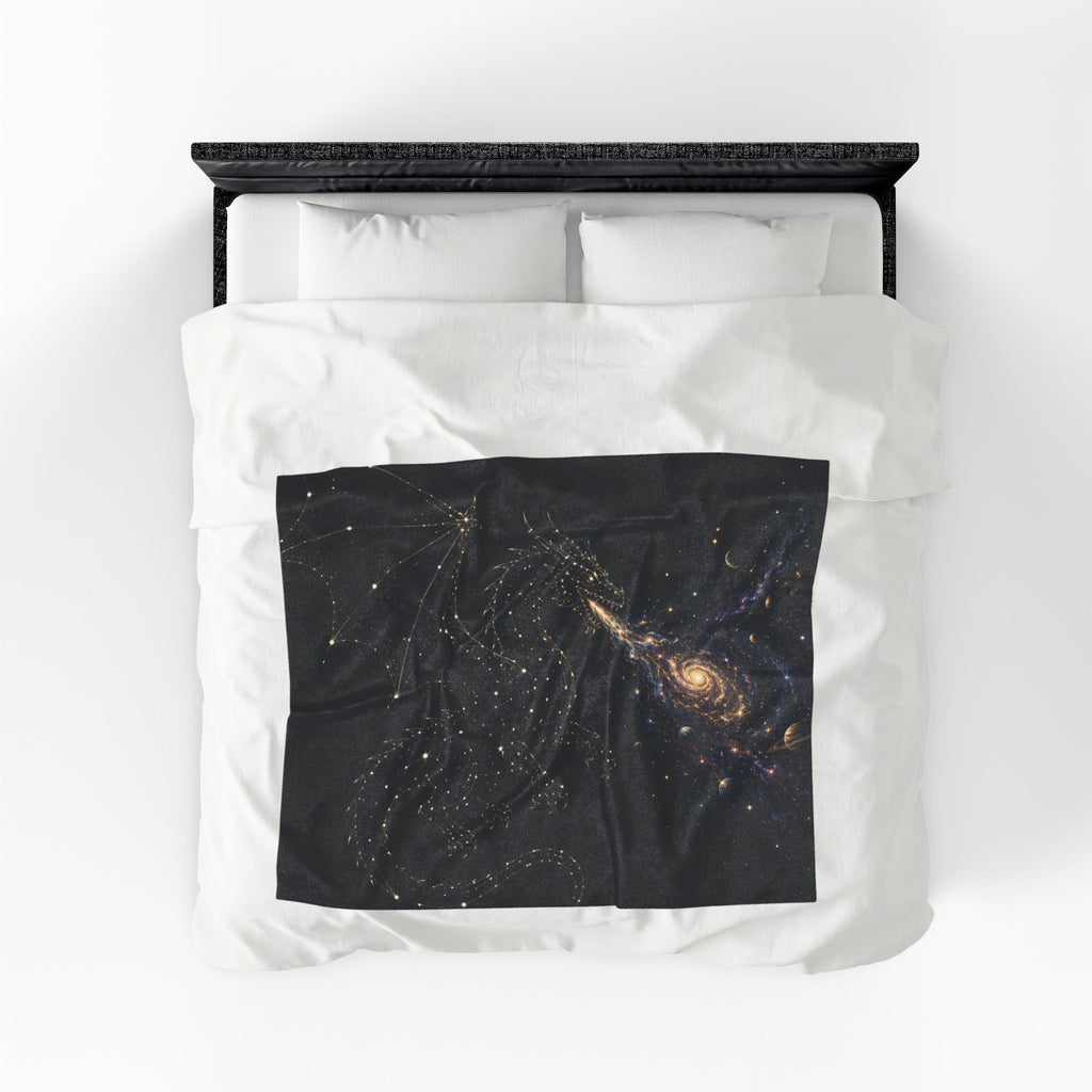 Galaxy Dragon Plush Blanket — Starry Constellation Velveteen Throw