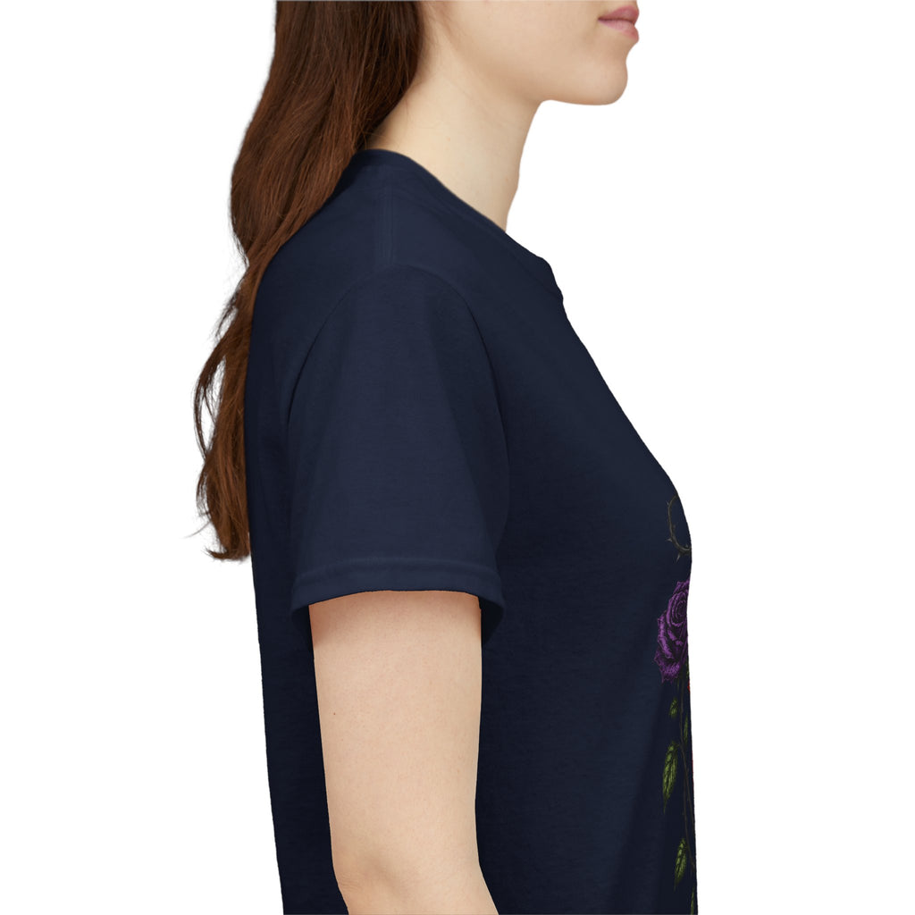 No Go Away T-Shirt | Gothic Purple Roses, Dark Floral Typography
