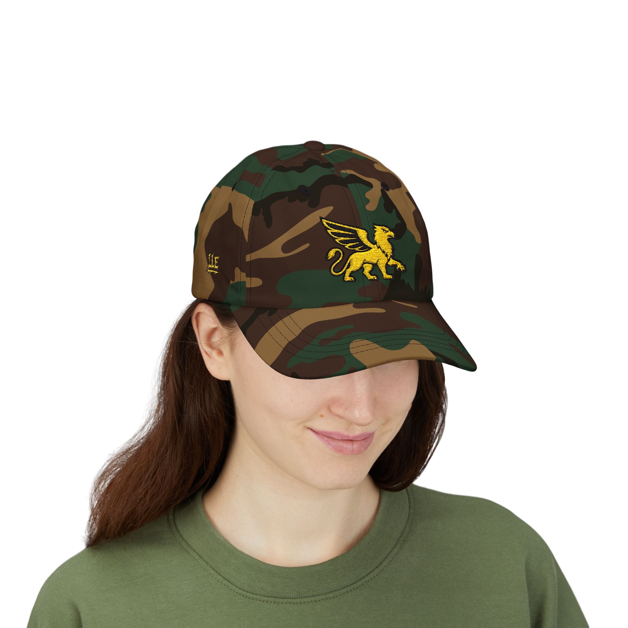 Golden Griffin Embroidered Cap | White Classic Dad Cap