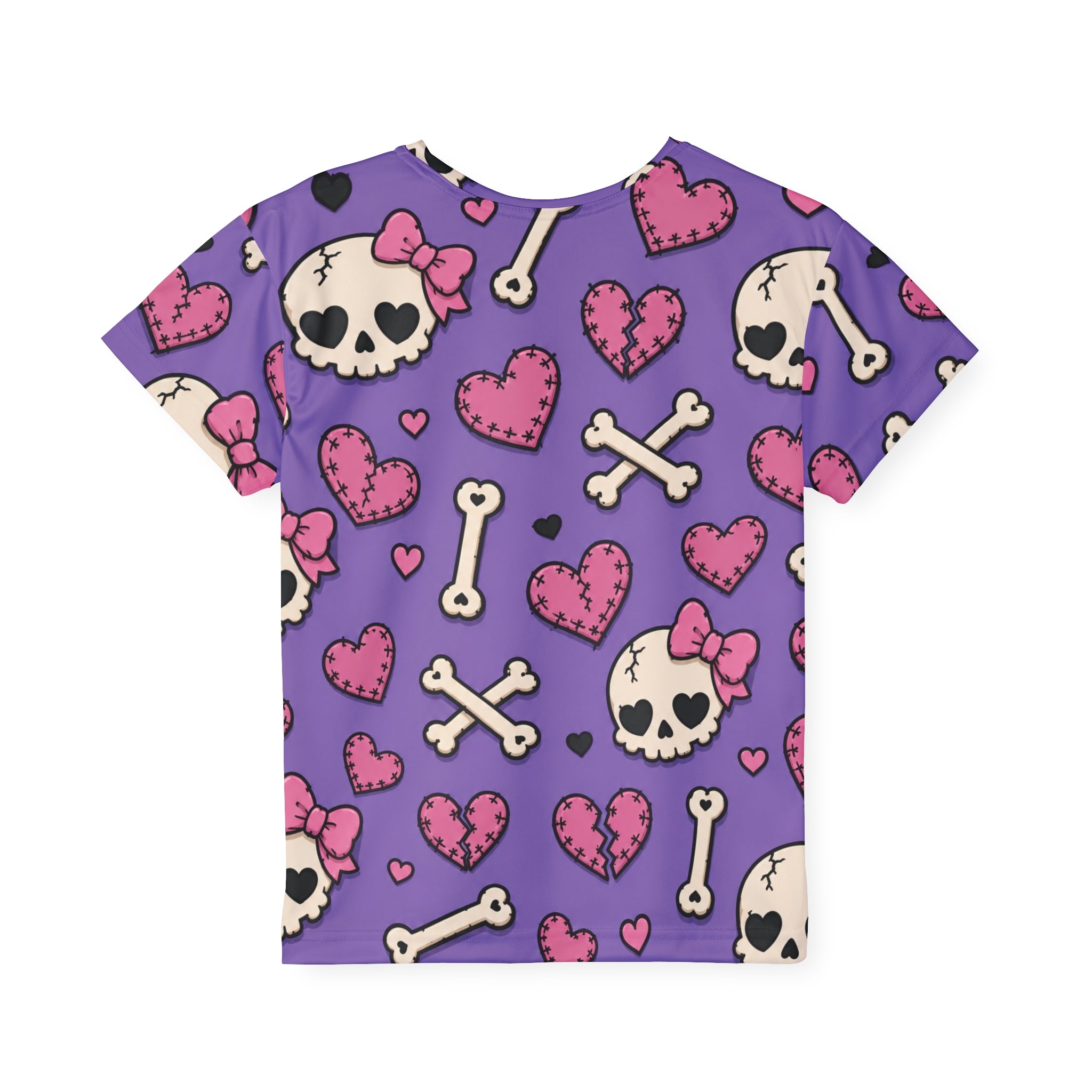 Kids Purple Skull & Hearts Sports Jersey — Cute Gothic All-Over Print